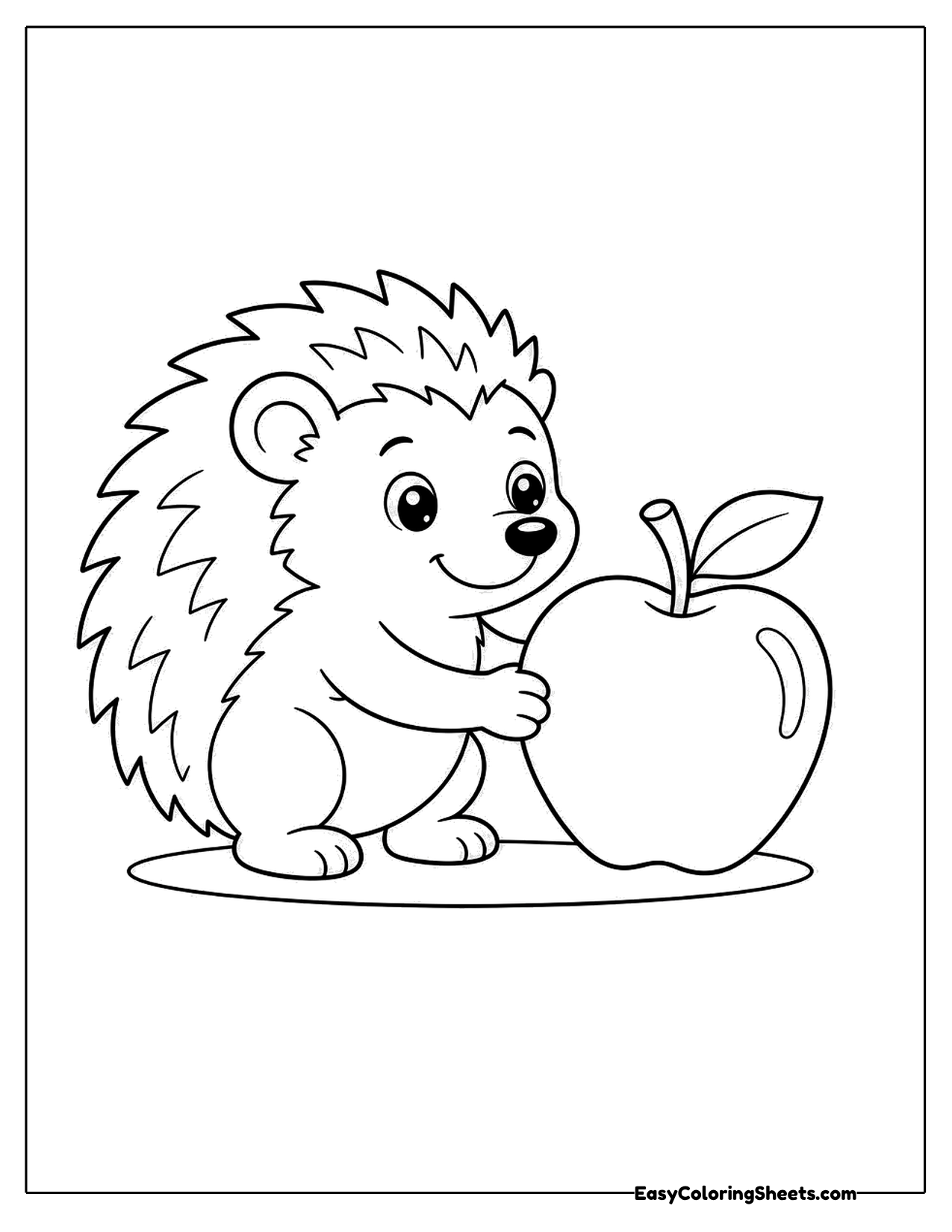 Hedgehog holding a shiny red apple