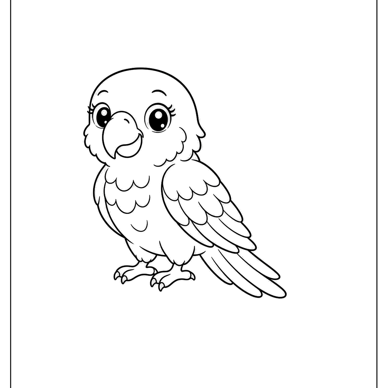 Calm parrot standing with folded wings