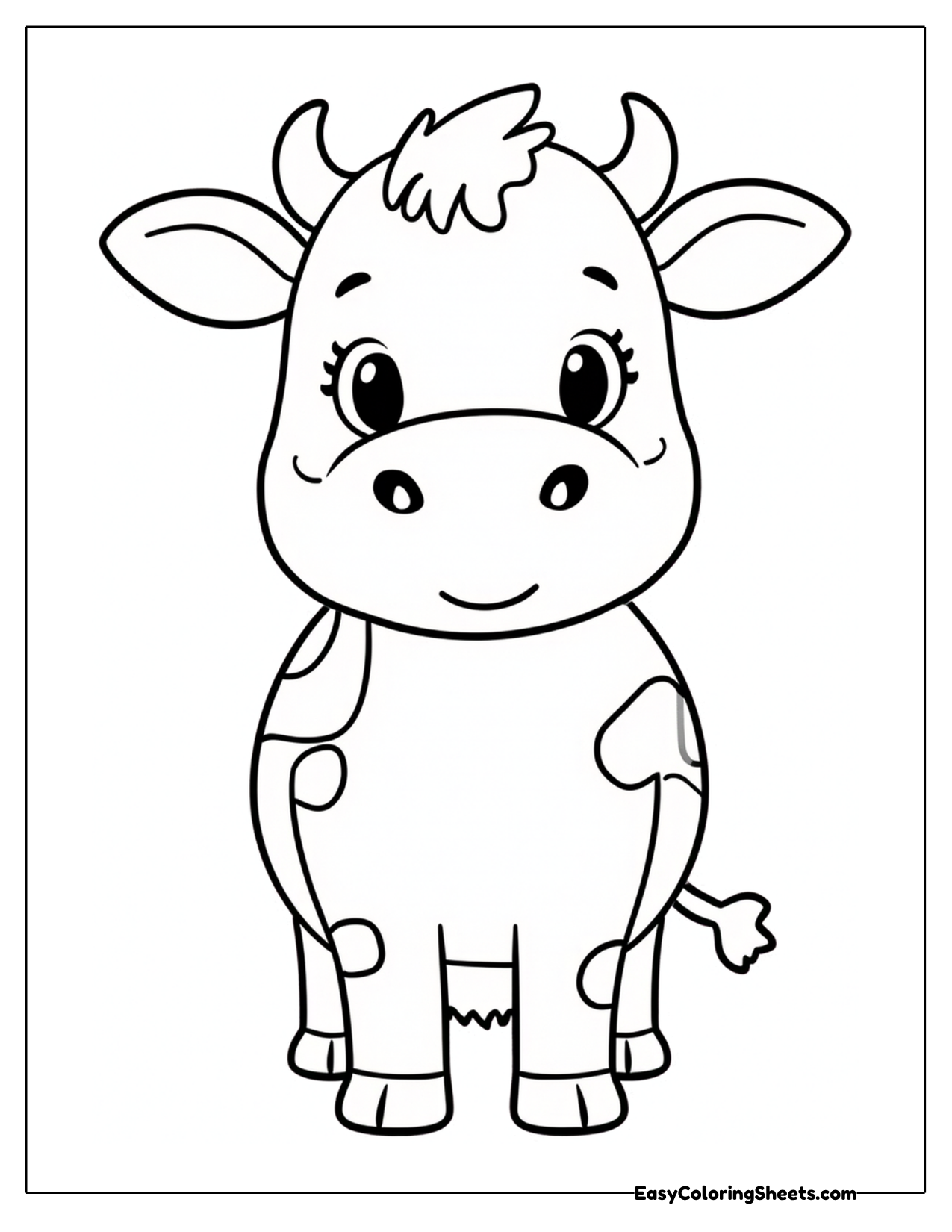 Cute cartoon cow with spots and big shiny eyes