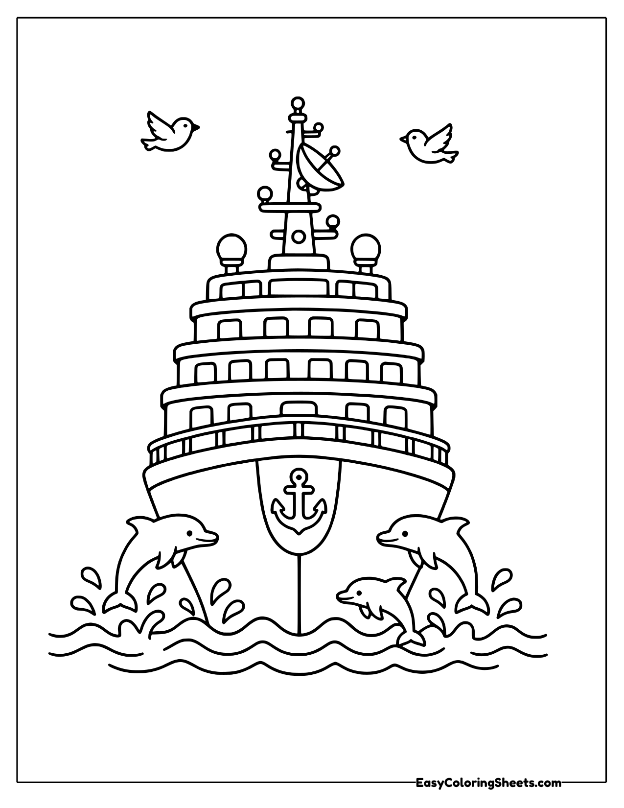 Cruise ship bow with leaping dolphins