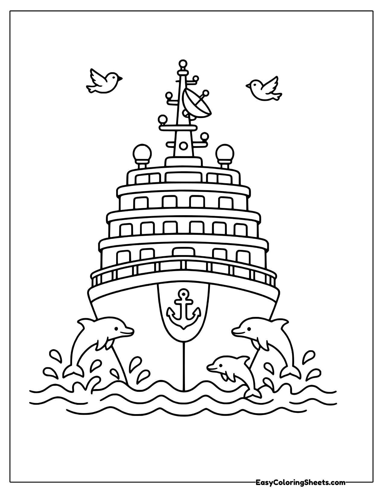 Cruise ship bow with leaping dolphins