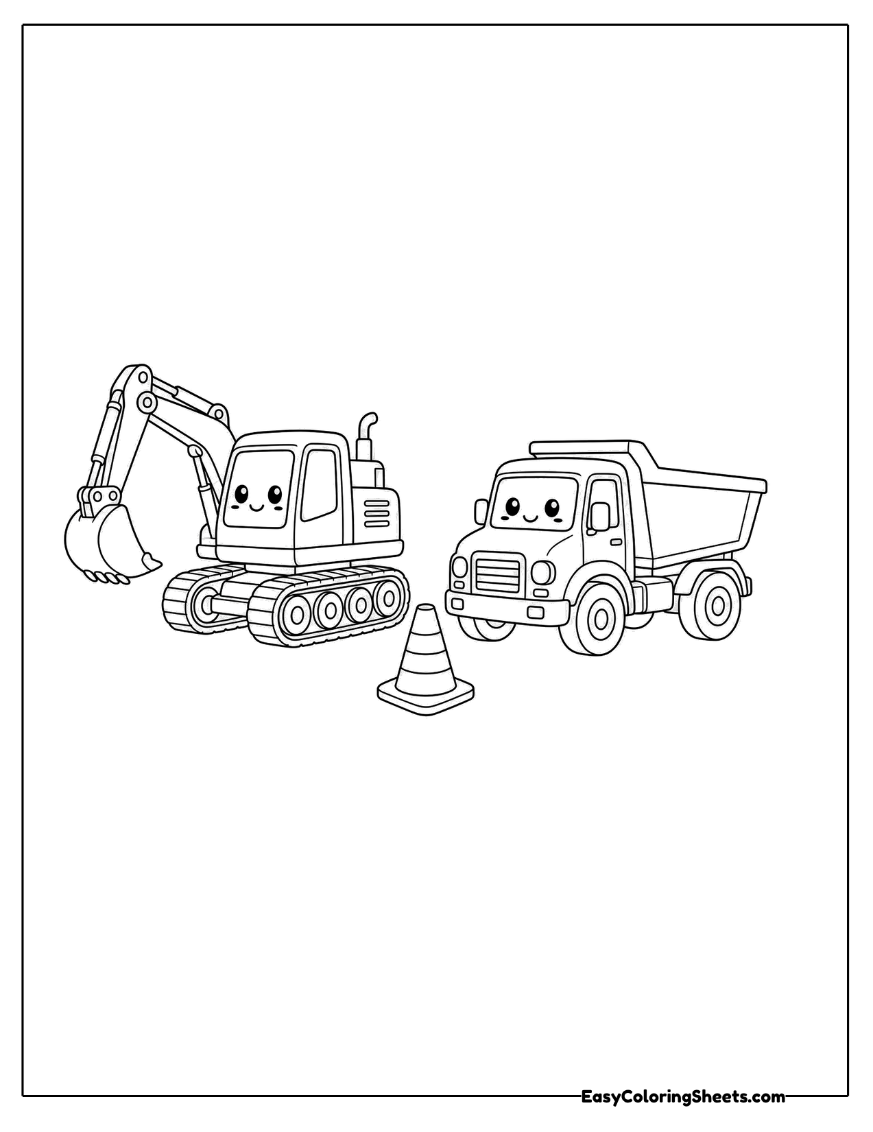 Cartoon construction vehicles at work