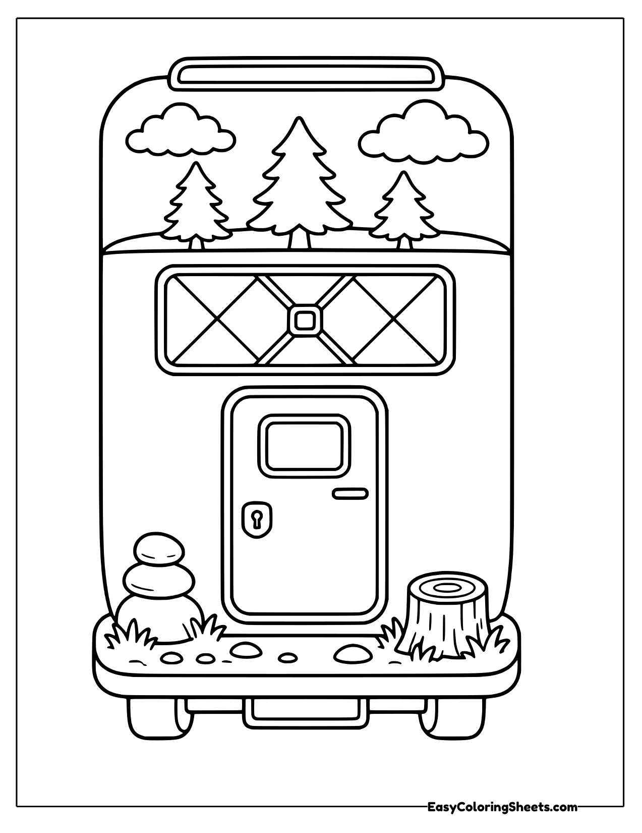 Rounded camper trailer seen from the front