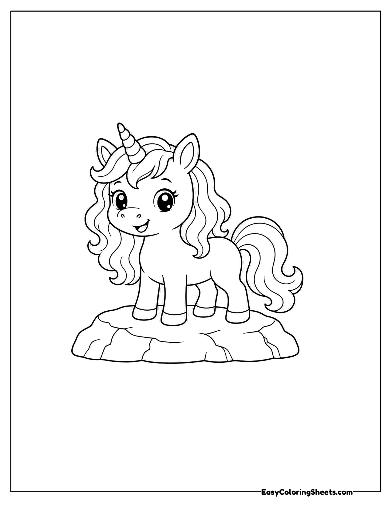 Unicorn standing on a flat rock