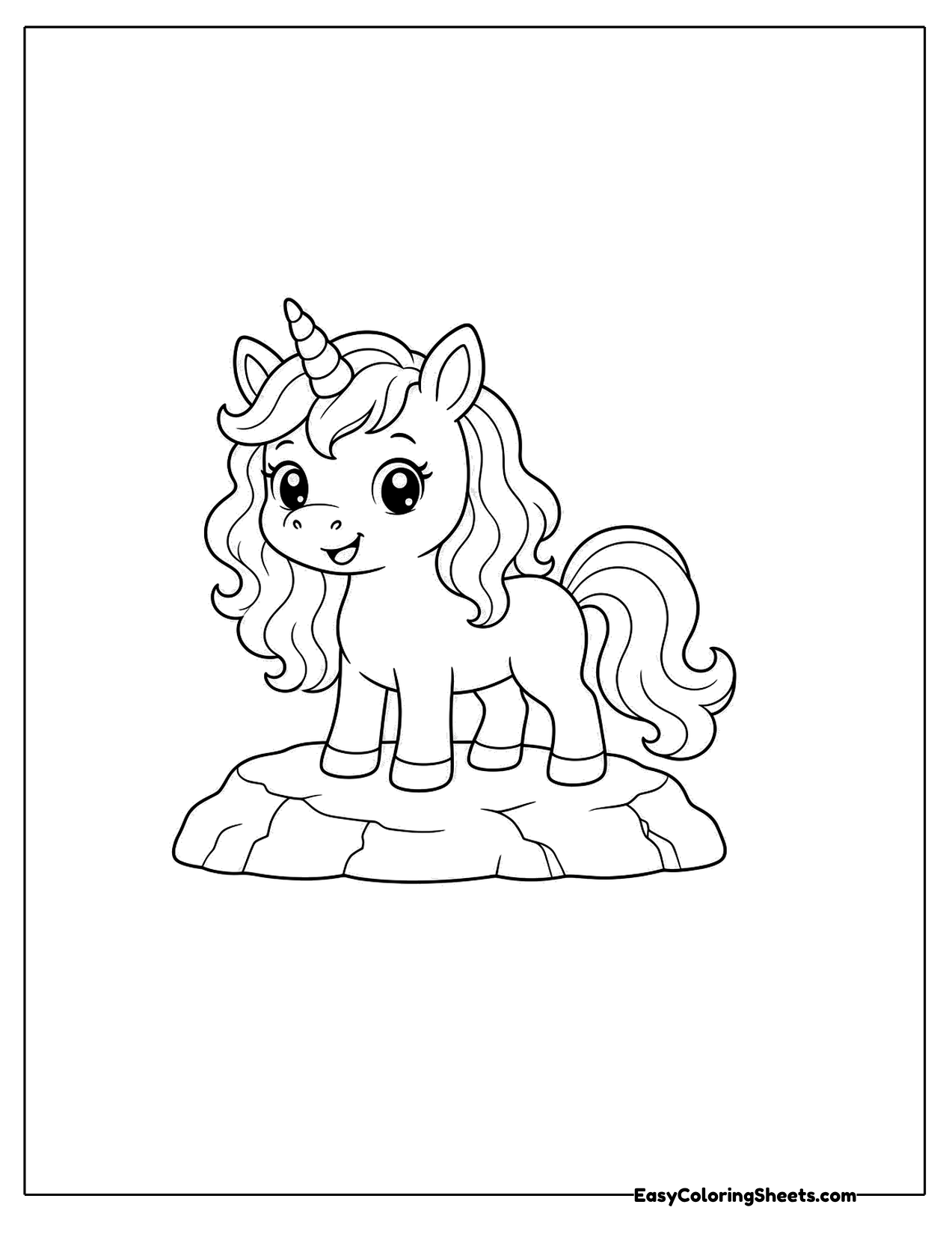 Unicorn standing on a flat rock