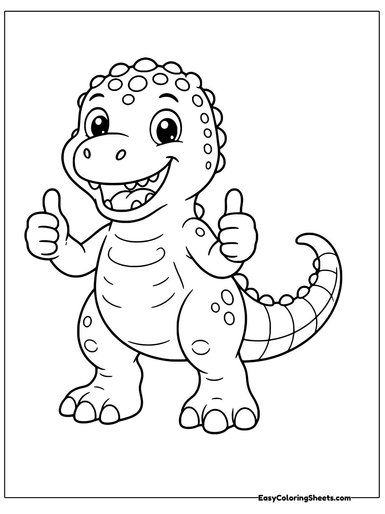 A cartoon pachycephalosaurus with a bumpy domed head gives two thumbs up and a big smile.