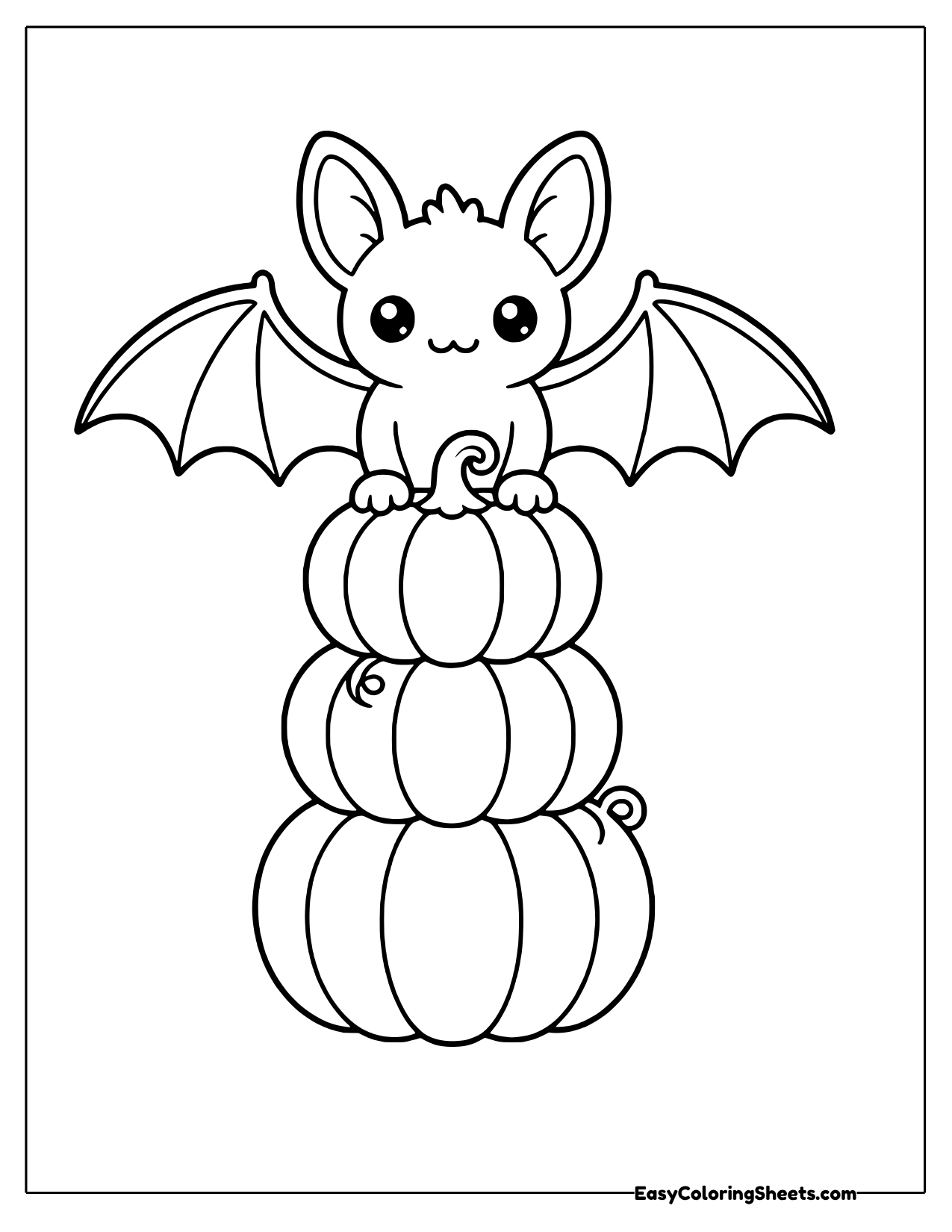 Bat on top of a stack of pumpkins