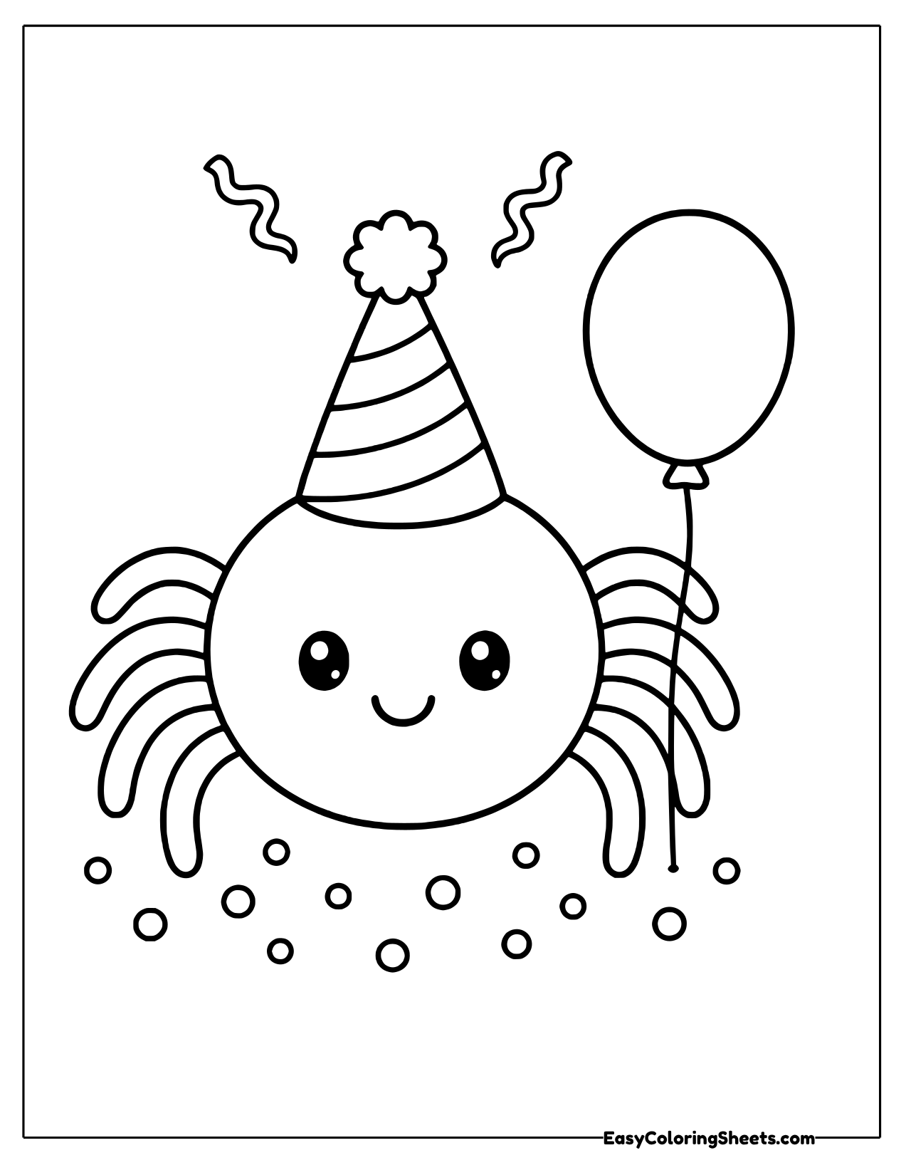 Spider in a party hat holding a balloon