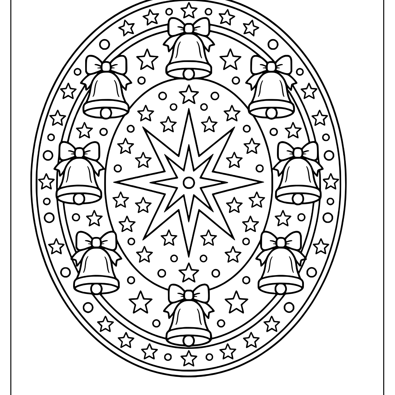 Oval Christmas mandala with bells and stars
