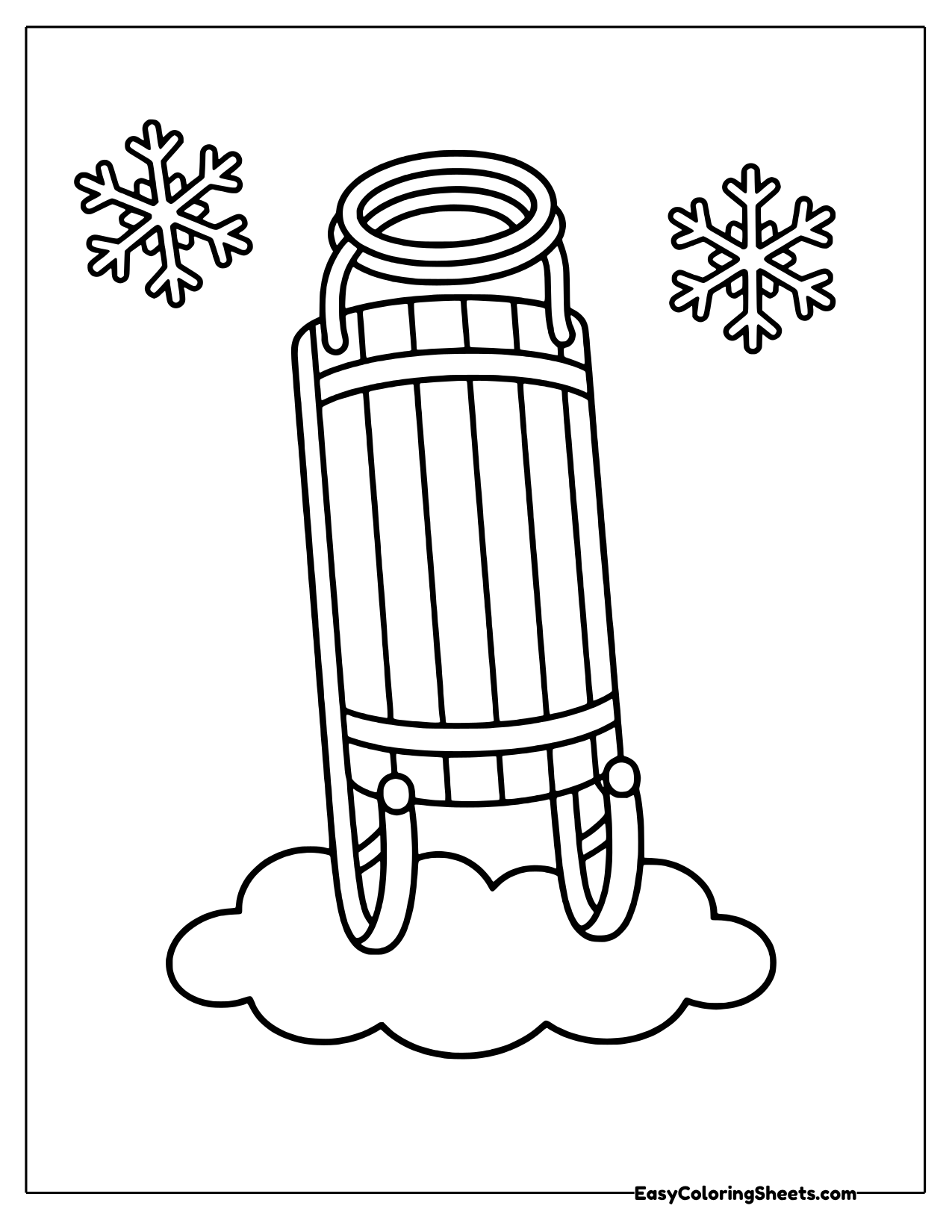 Tall wooden toboggan standing in the snow