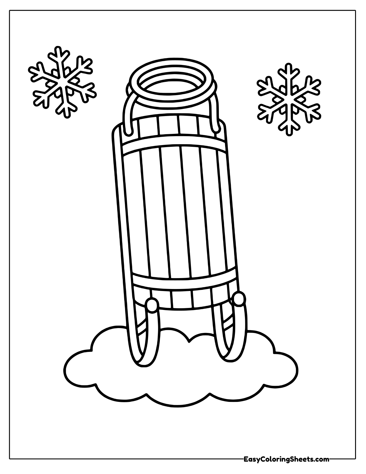 Tall wooden toboggan standing in the snow