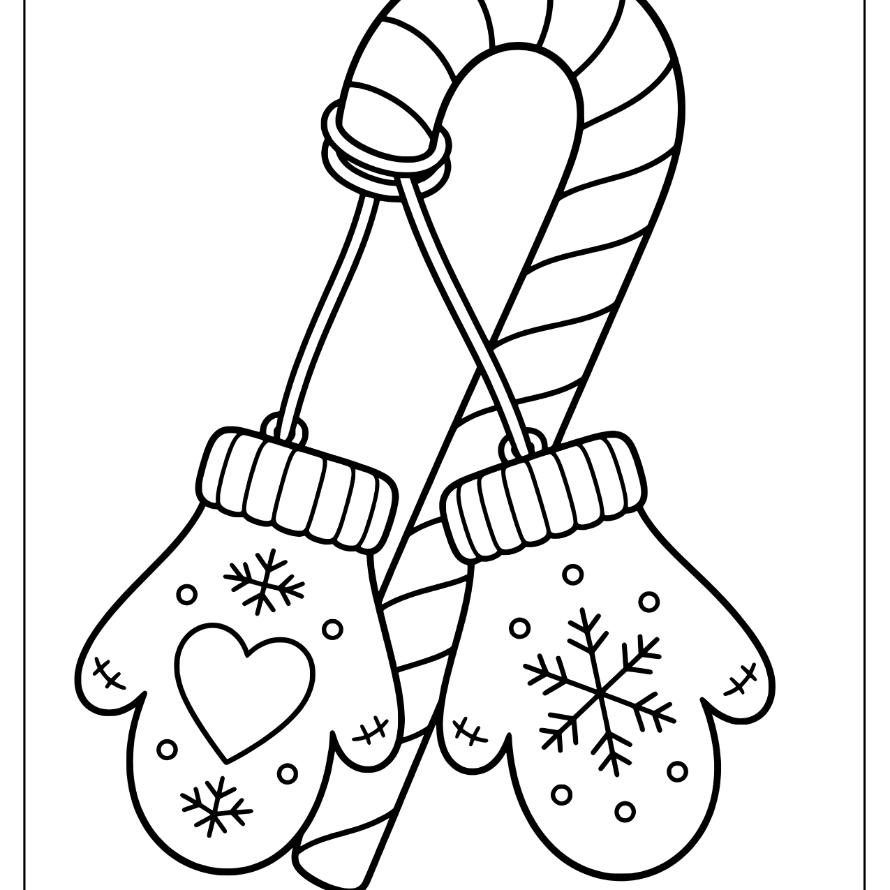 Candy cane with a pair of mittens hanging on a string