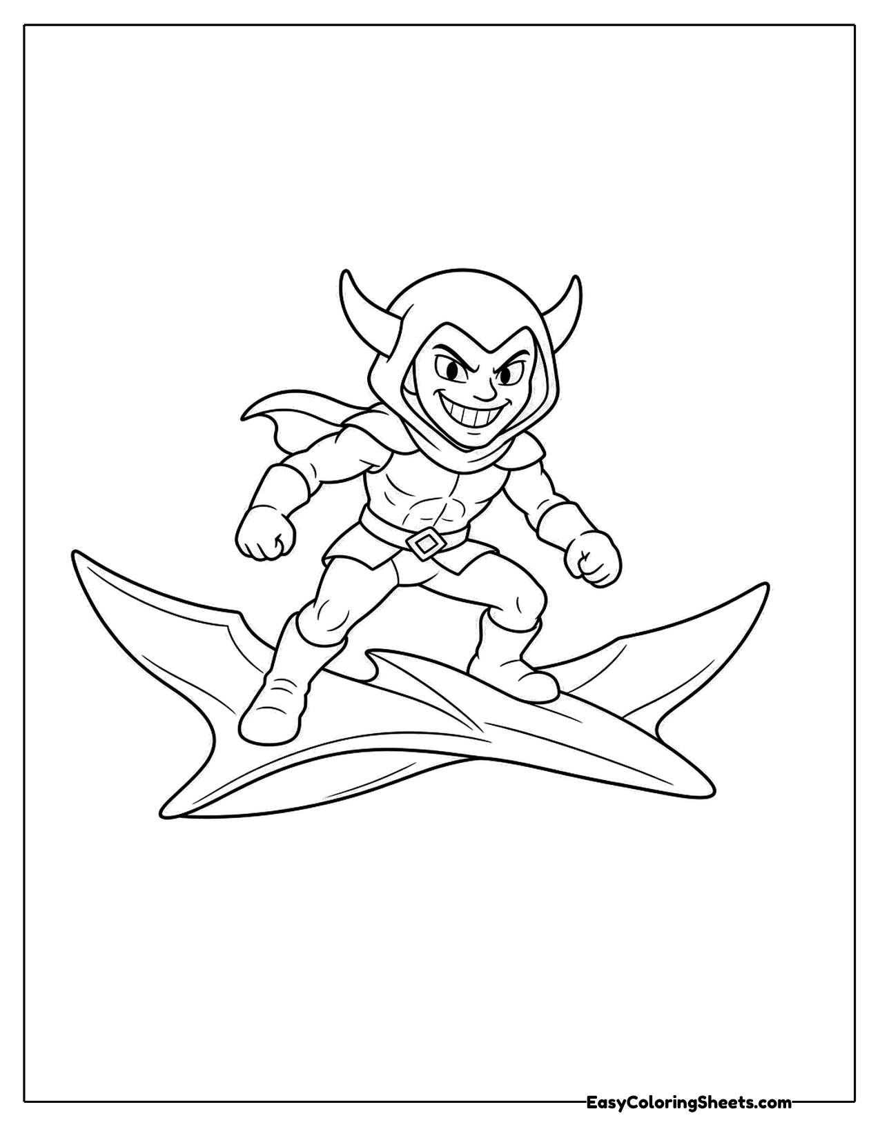Small goblin figure riding a pointed glider