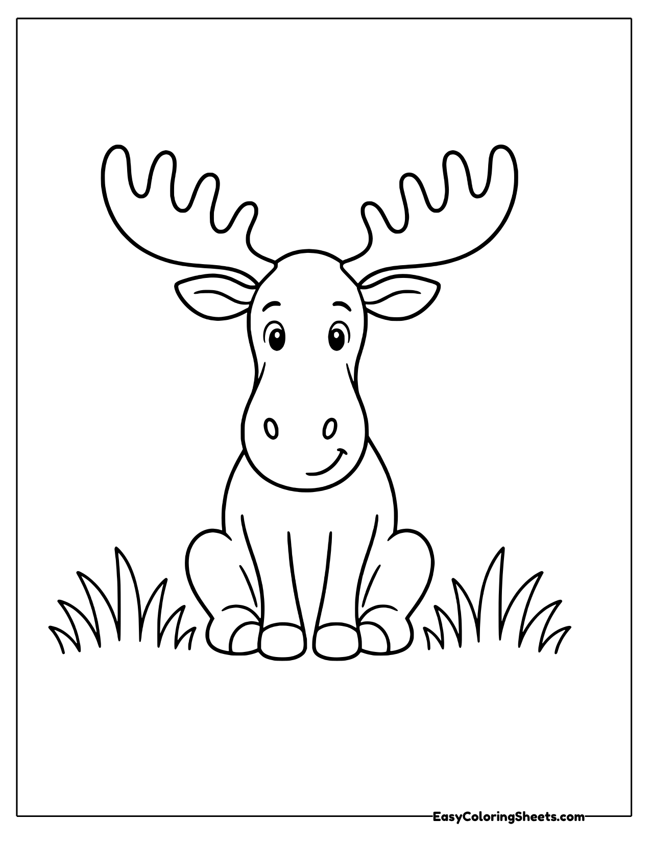 Moose sitting in grass with an antler crown