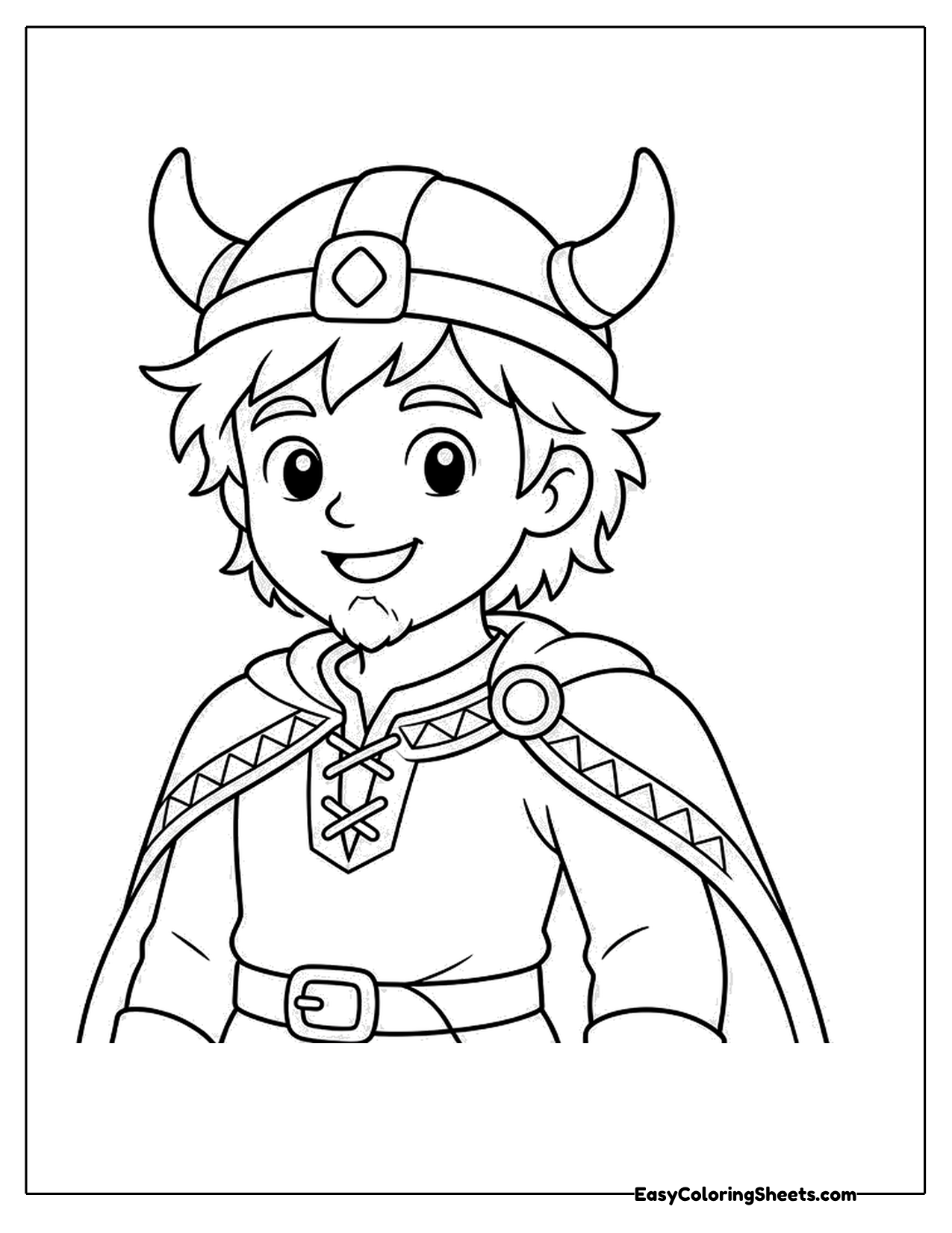 Viking boy in a horned helmet and cape