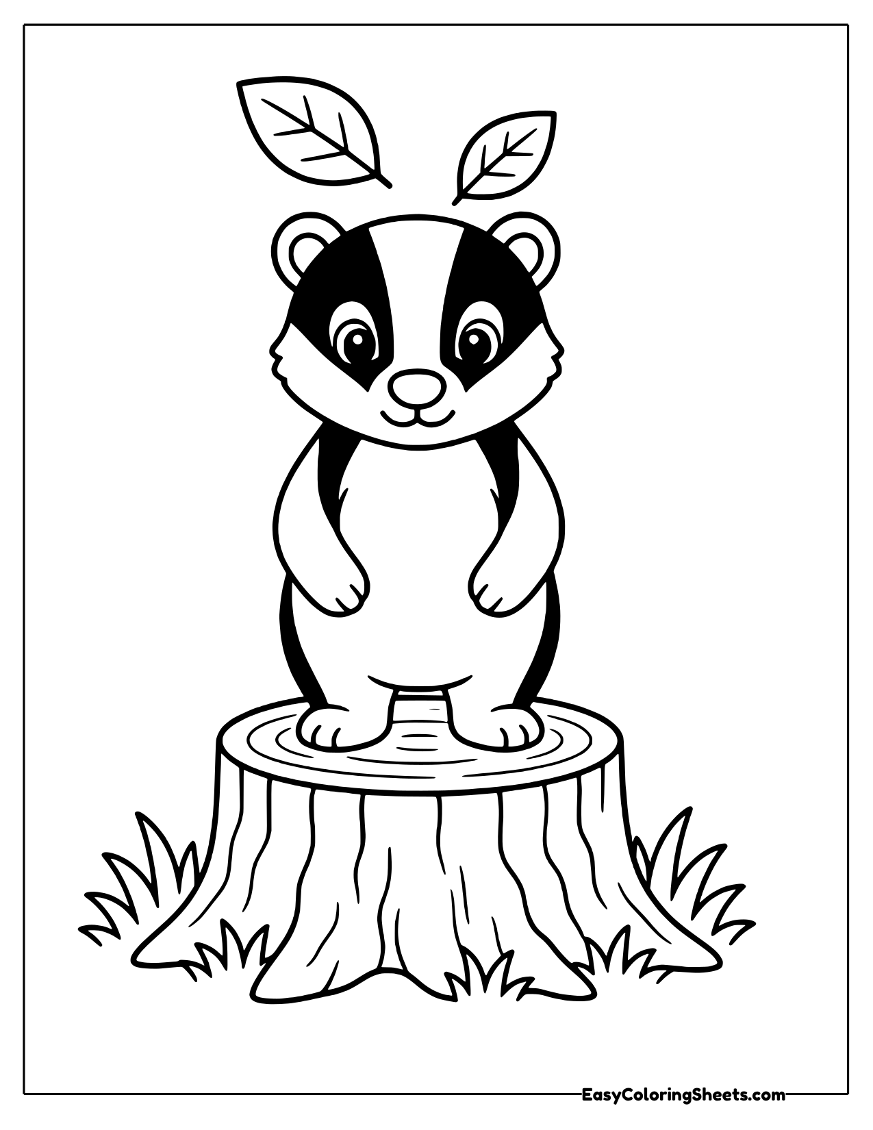 Badger standing on a tall tree stump