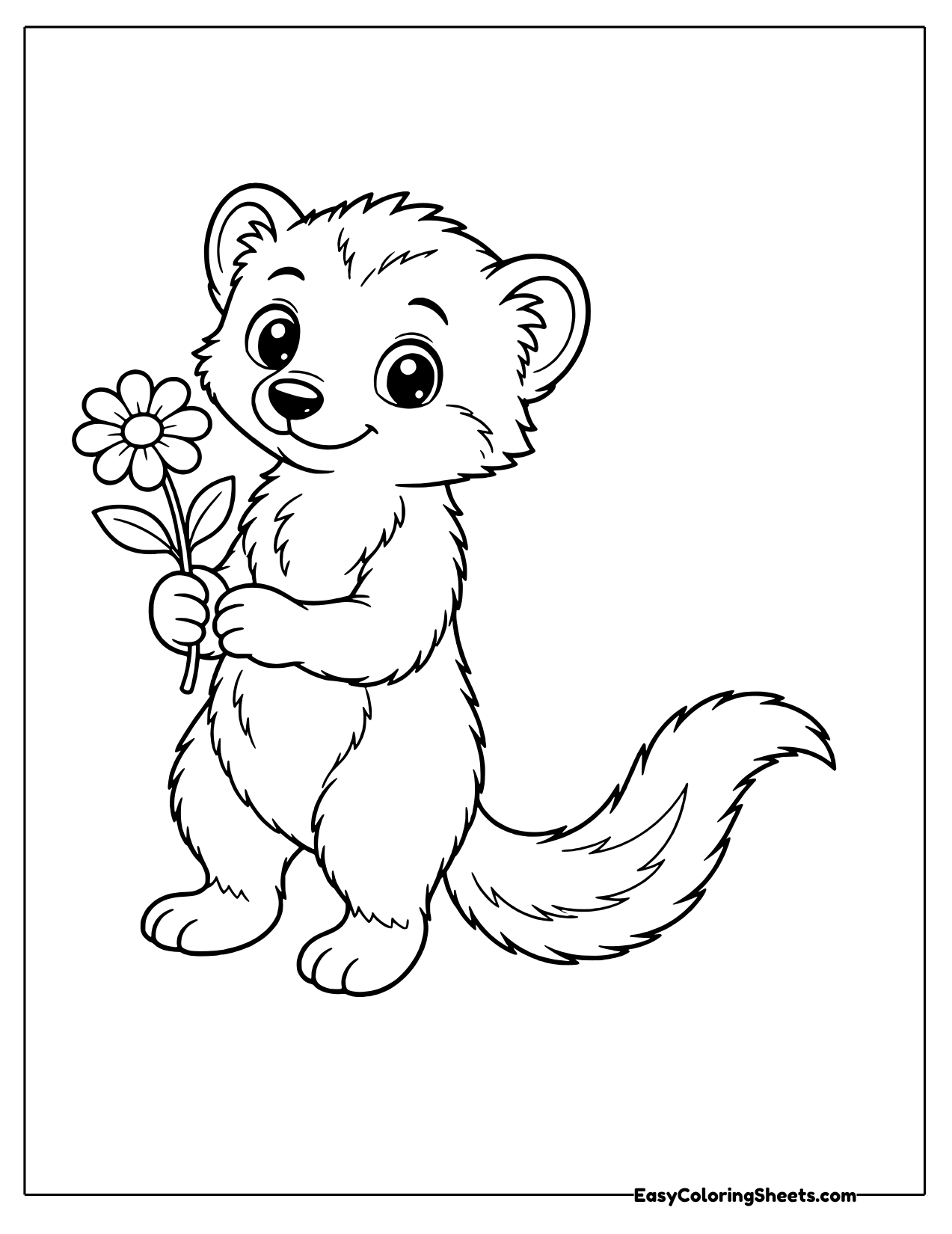 Mongoose standing with a flower
