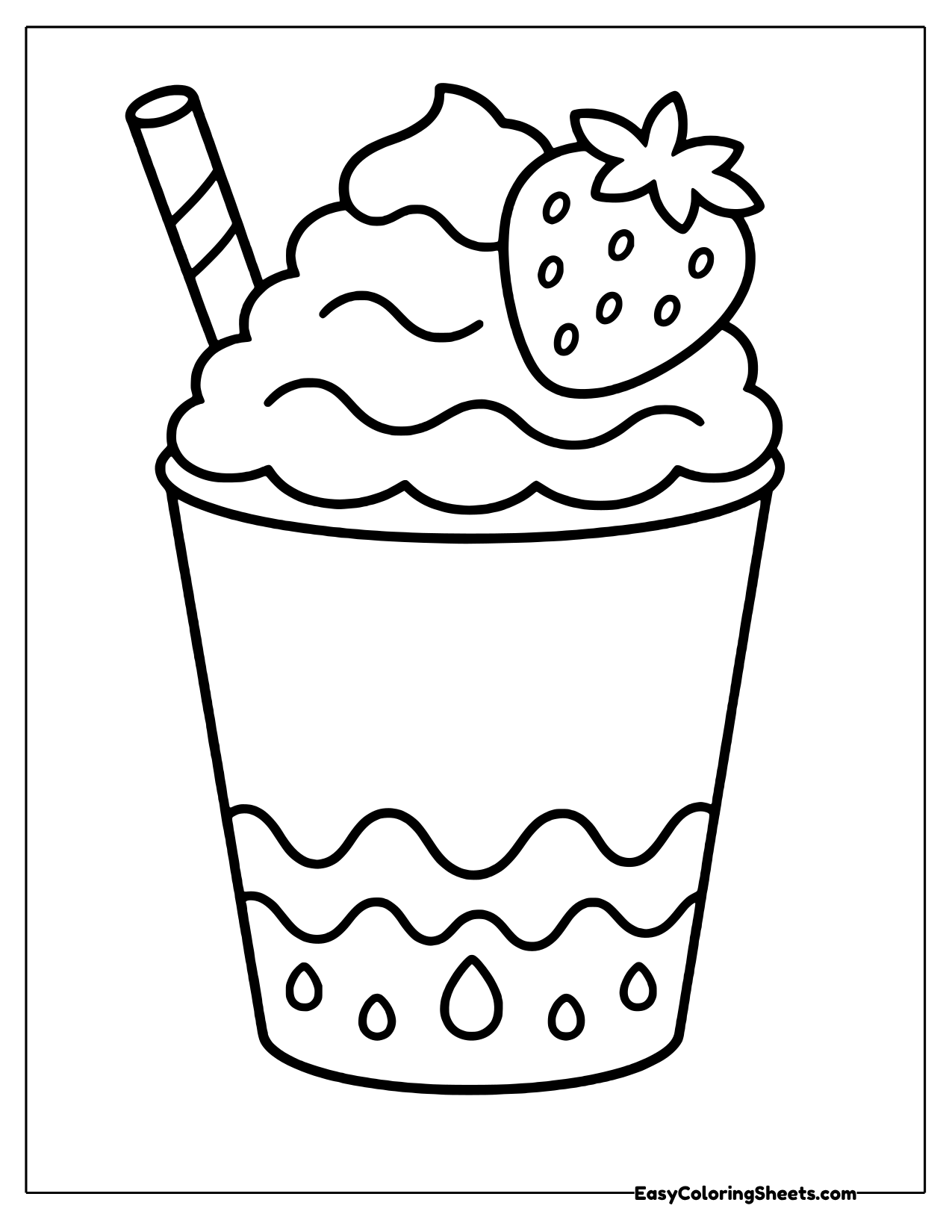 Strawberry milkshake cup with whipped cream, a berry and a straw