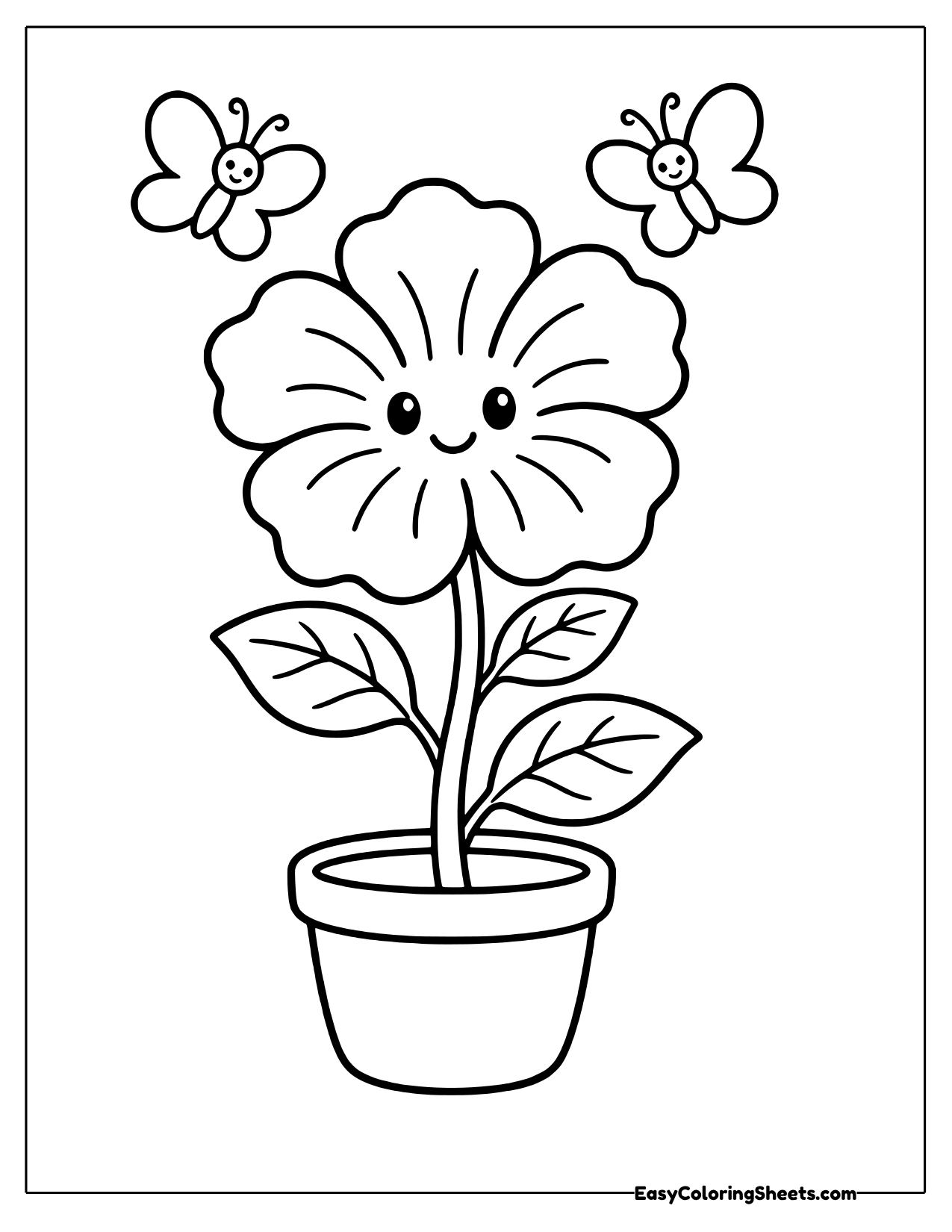 Hibiscus flower with a smiling face in a pot