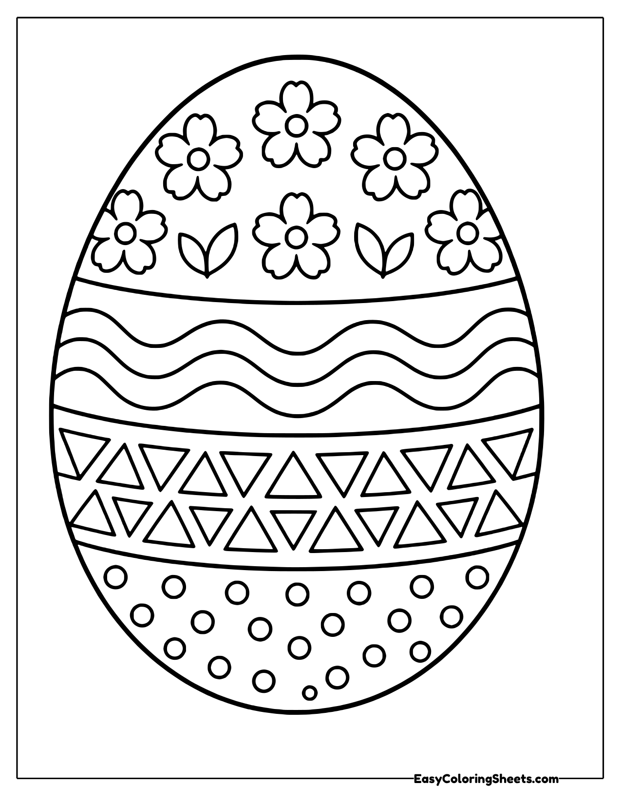 Easter egg template with blossoms and waves