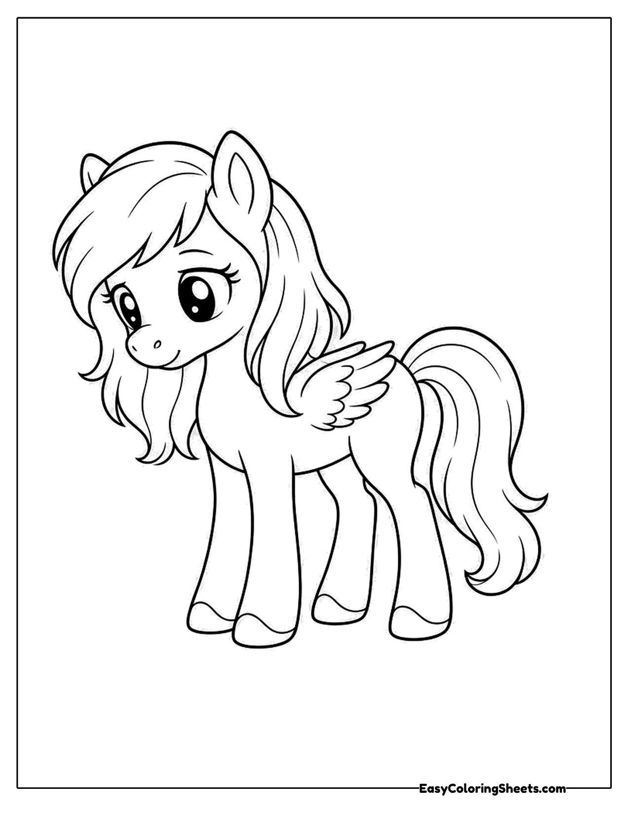 Winged pony with a flowing mane in side view