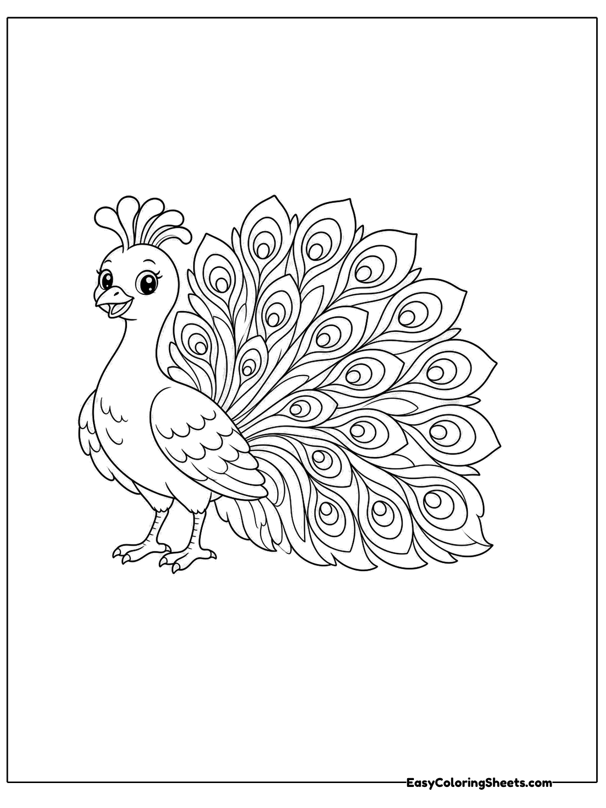 A tall peacock stands proudly in front of its fan tail with its head held high.