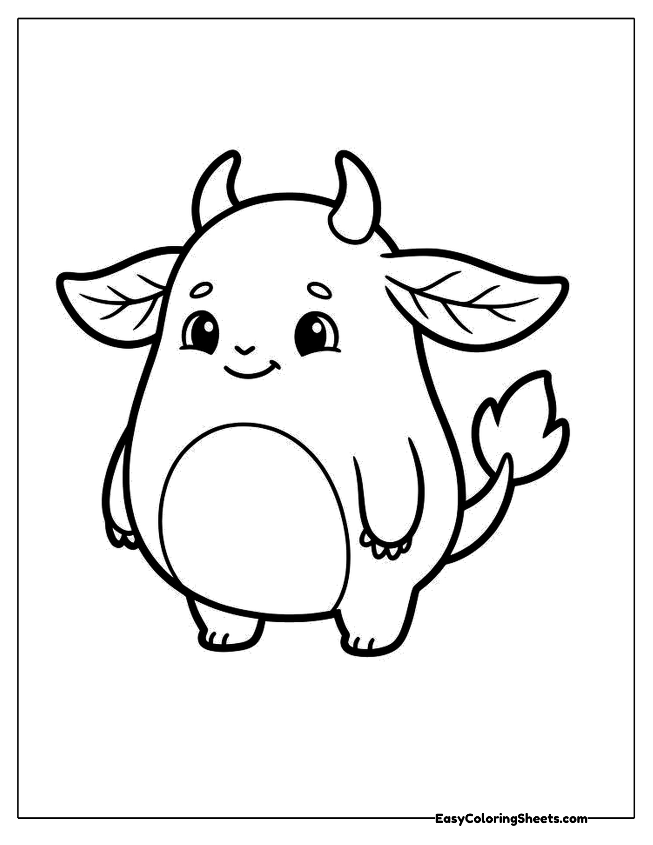 Chubby creature with horns and a curly tail