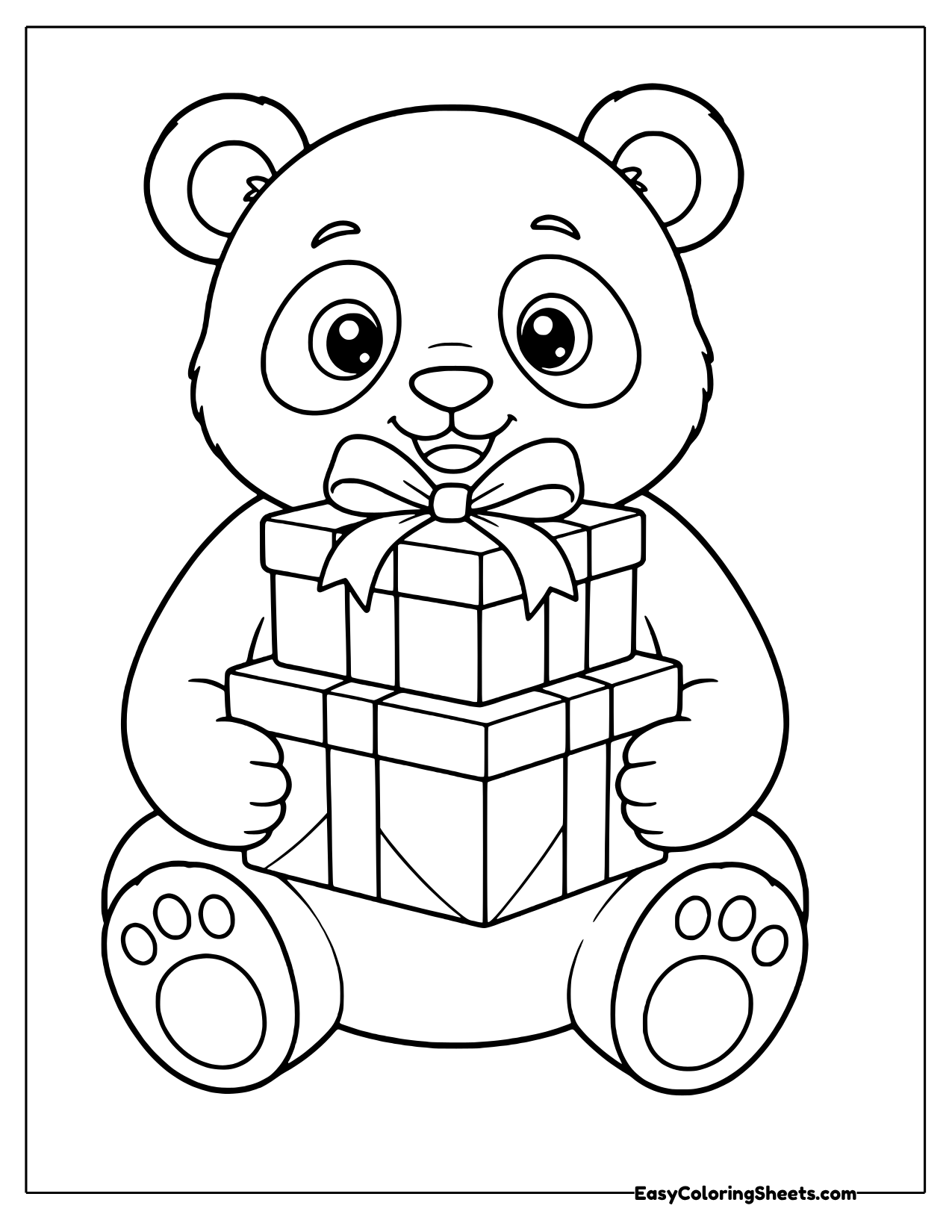 Panda hugging a stack of gifts