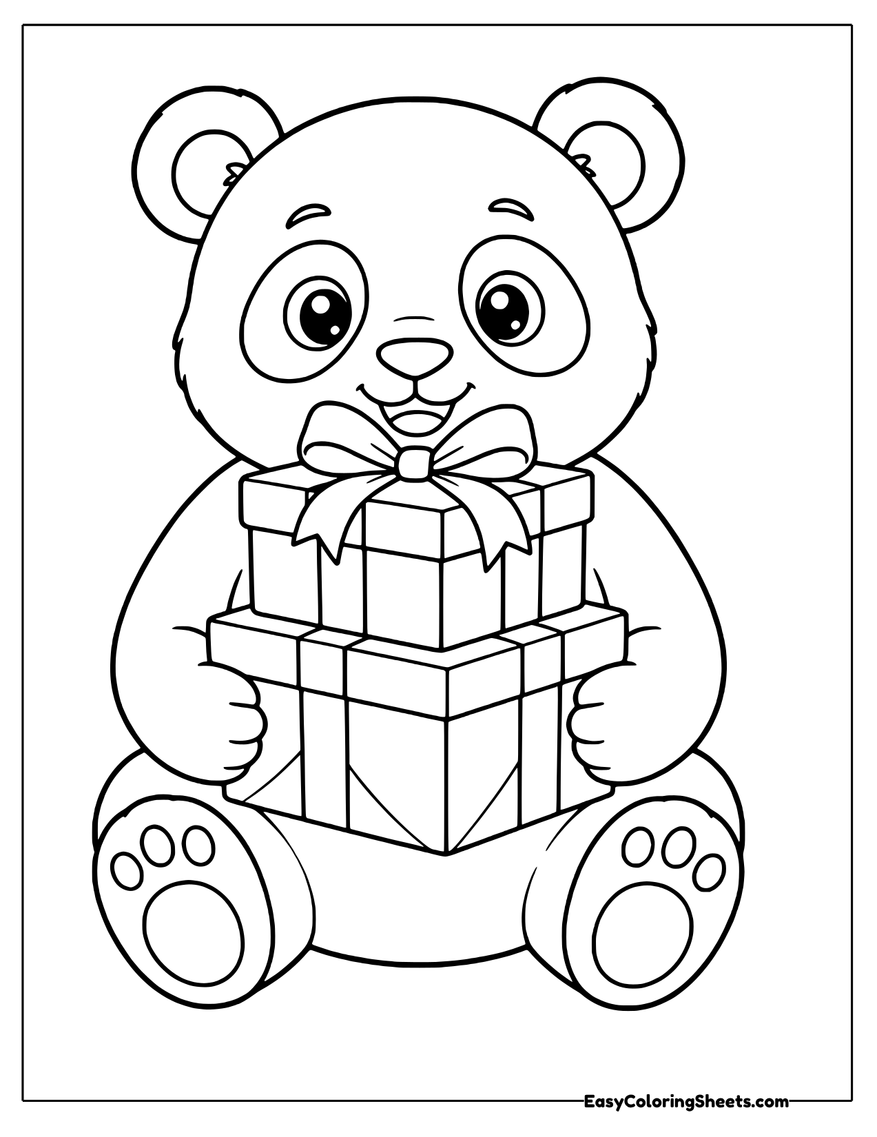 Panda hugging a stack of gifts