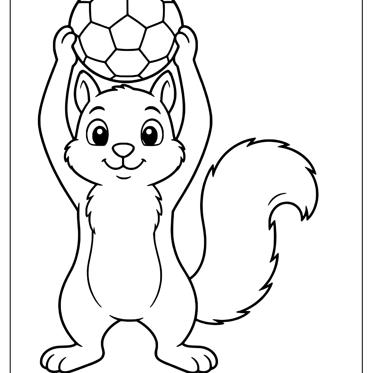 Cheerful squirrel lifting a soccer ball high above its head