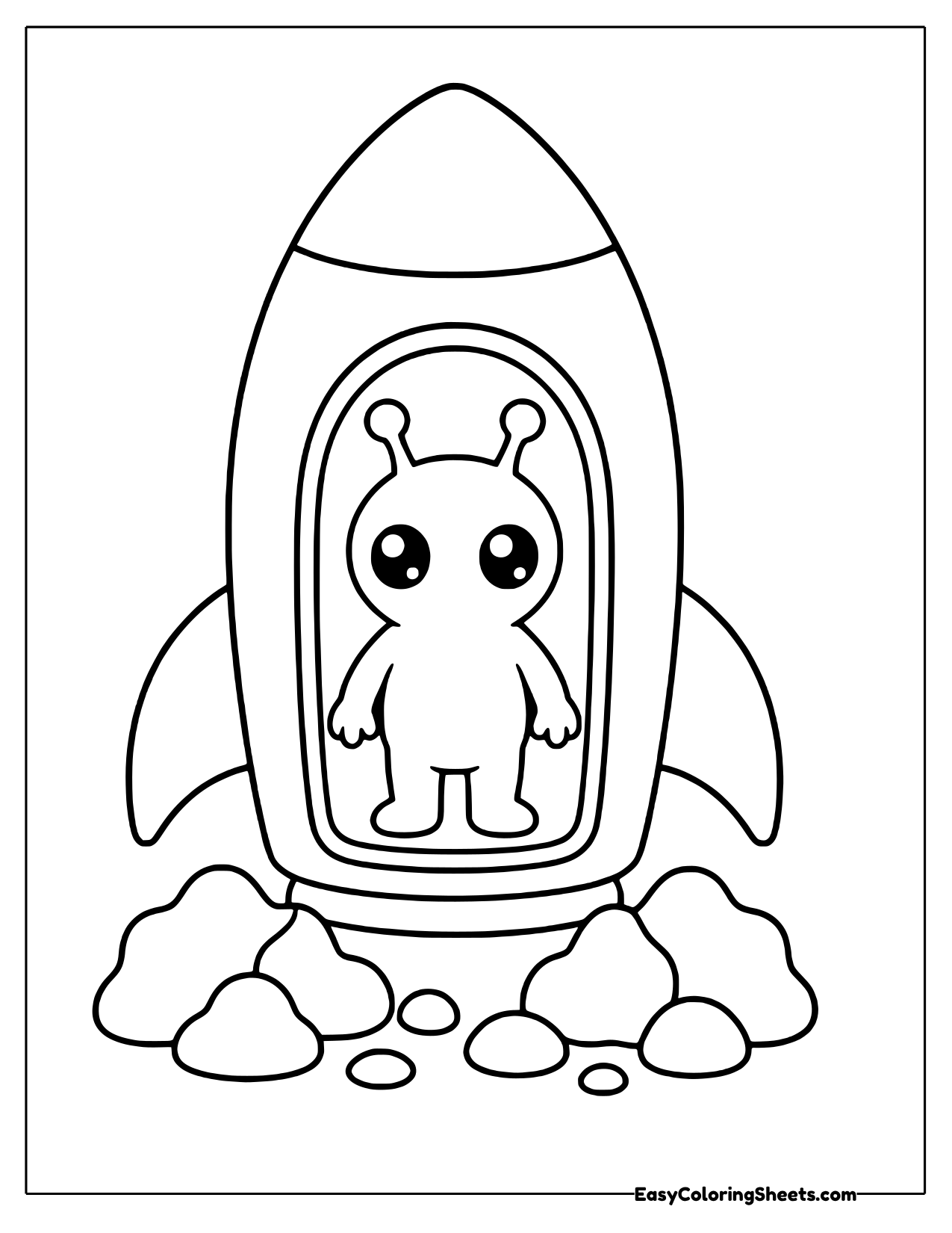 Alien standing in the doorway of a rocket ship