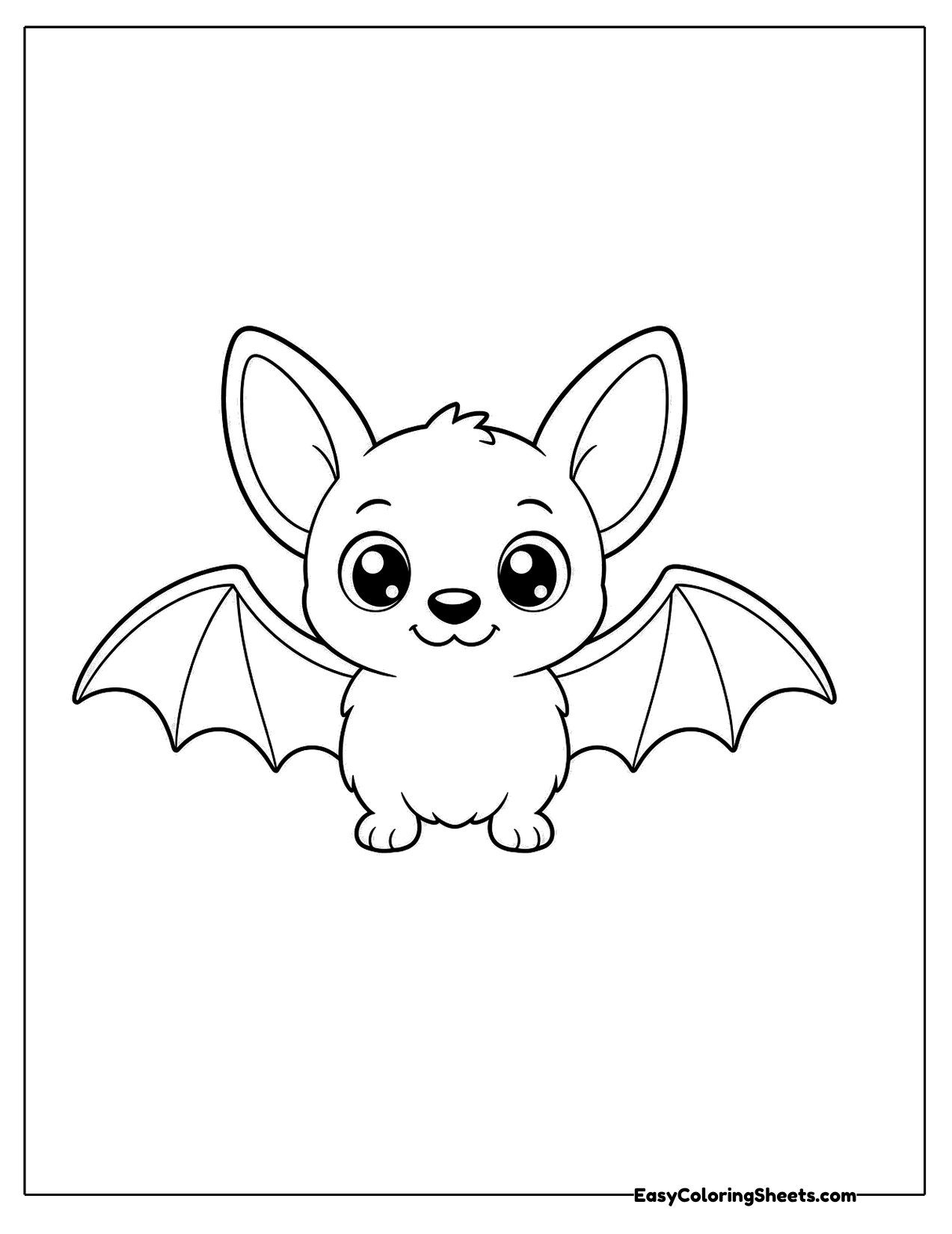 Baby bat with big ears and spread wings