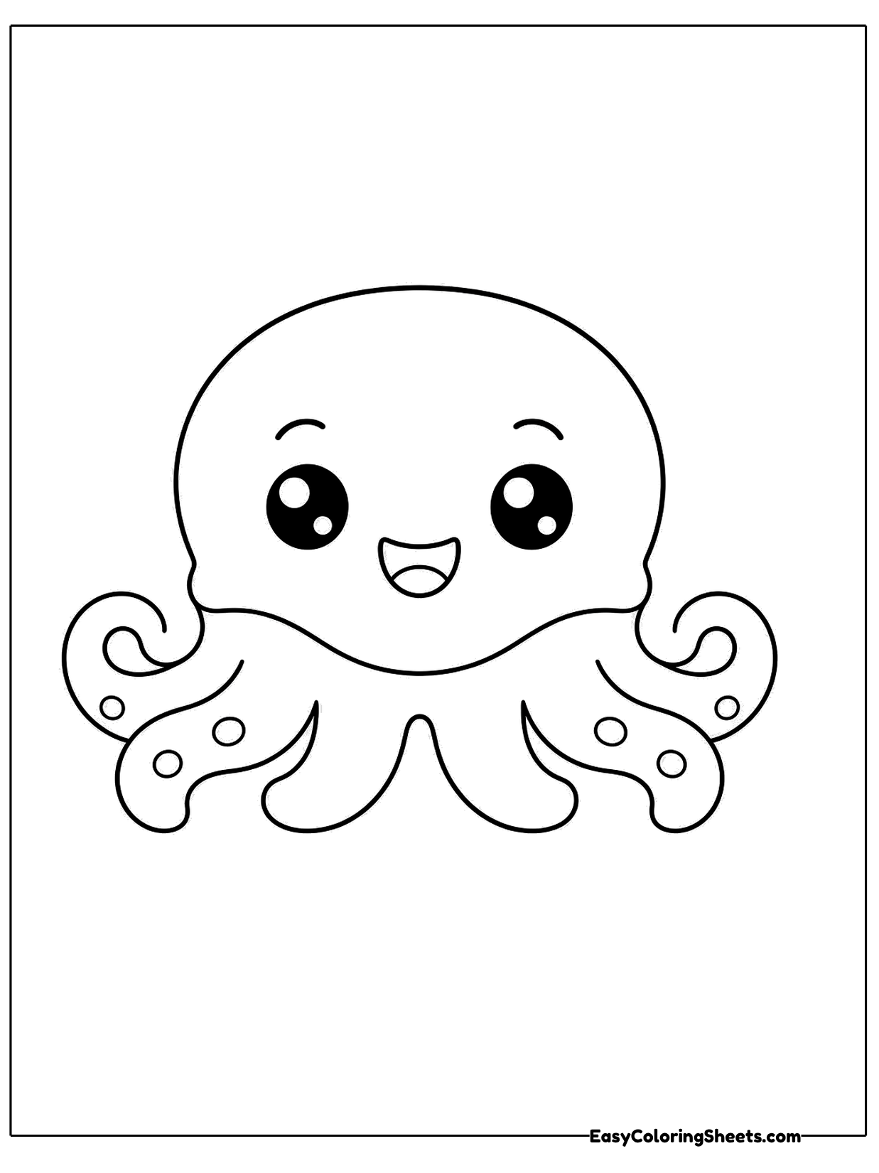 A simple octopus with an oversized head and short stubby arms smiles at the viewer.