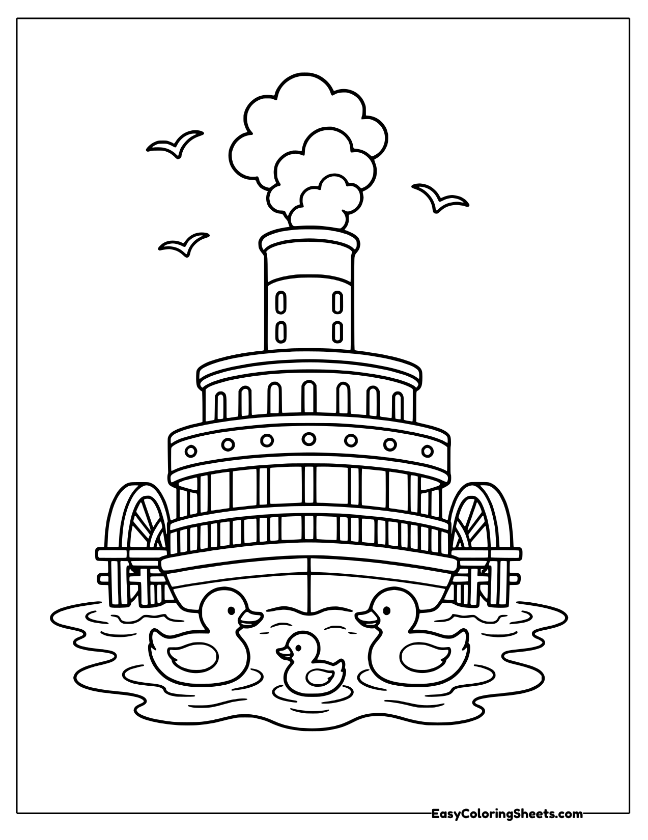 Paddleboat with ducks swimming in front