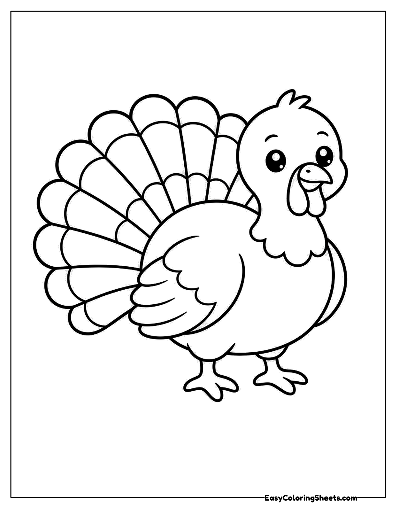 Turkey outline in side view with a fanned tail and simple face
