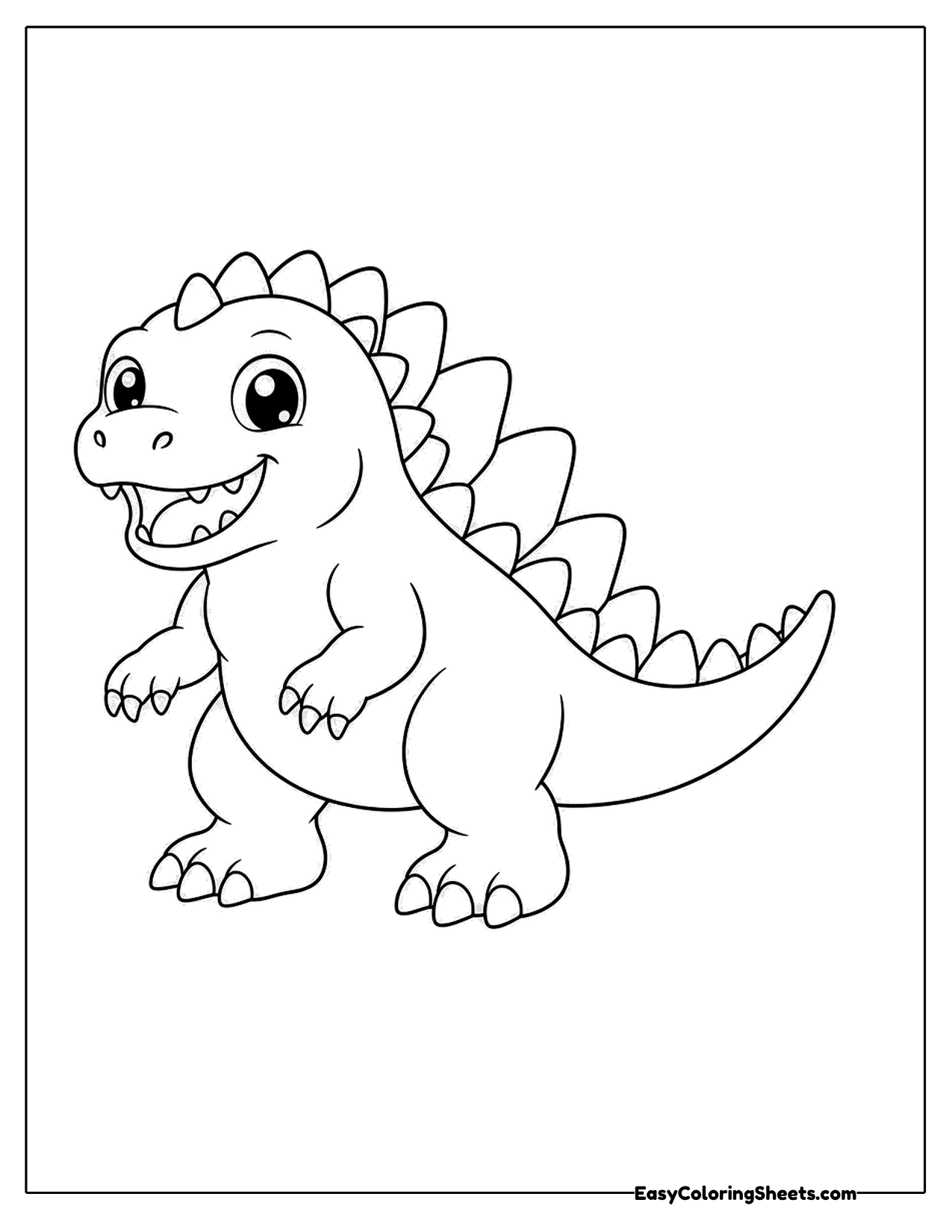 Cute dinosaur monster standing with spiky back and long tail