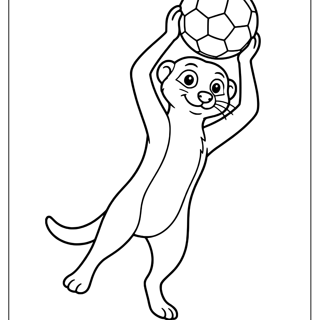 Happy meerkat stretching up to lift a soccer ball overhead