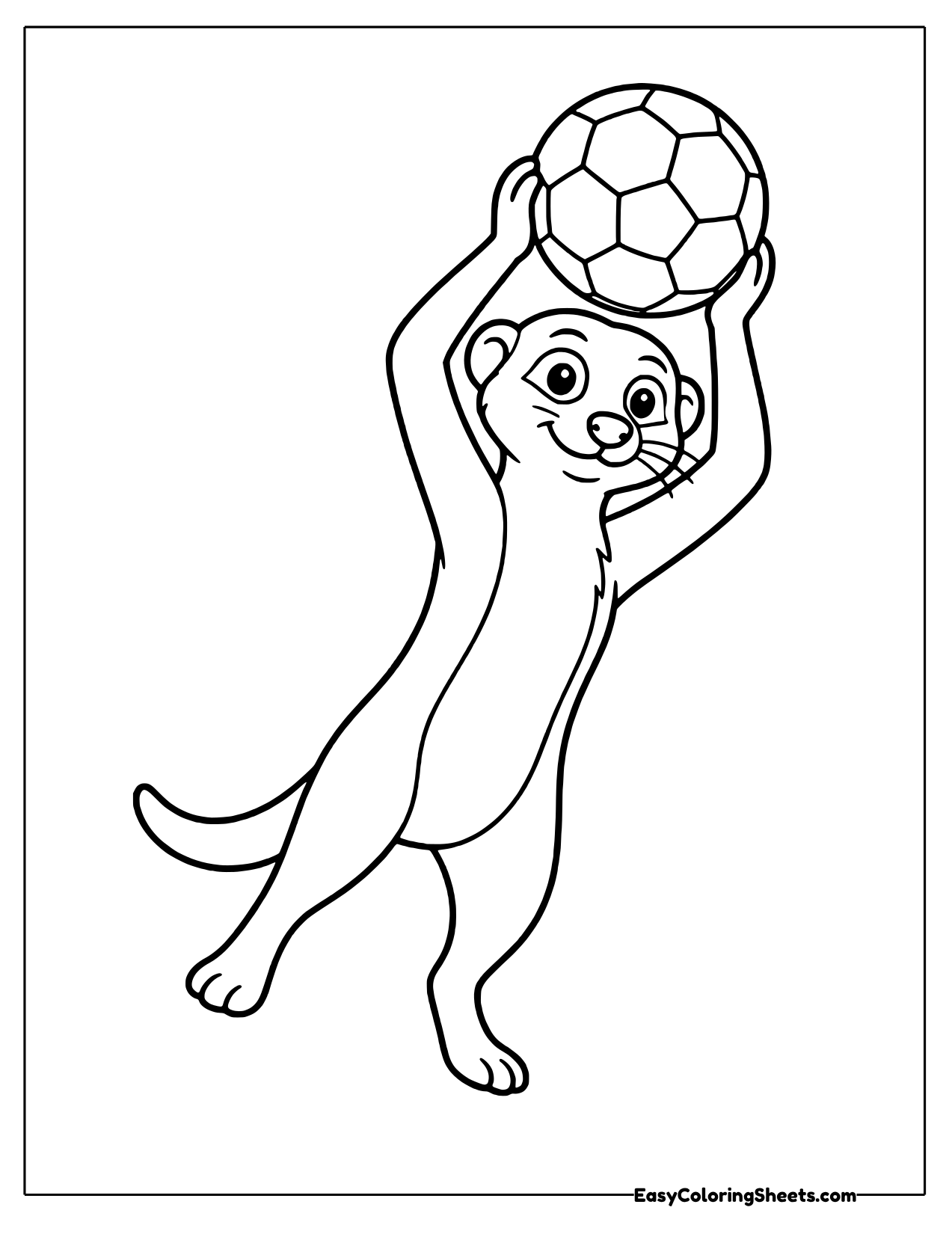 Happy meerkat stretching up to lift a soccer ball overhead
