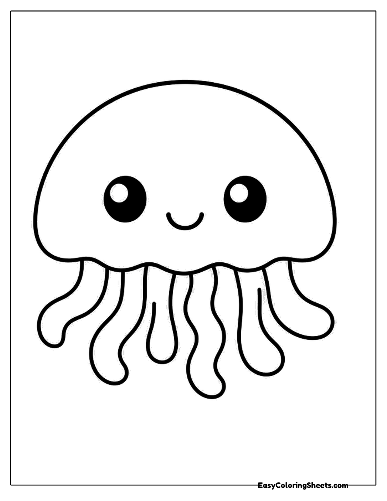 Smiling jellyfish with big eyes and wavy tentacles