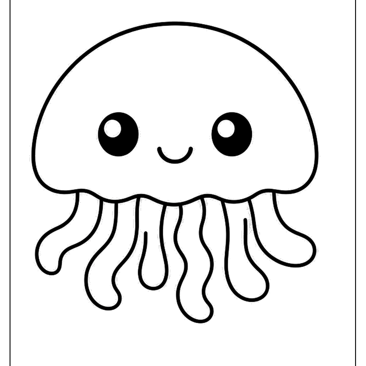 Smiling jellyfish with big eyes and wavy tentacles
