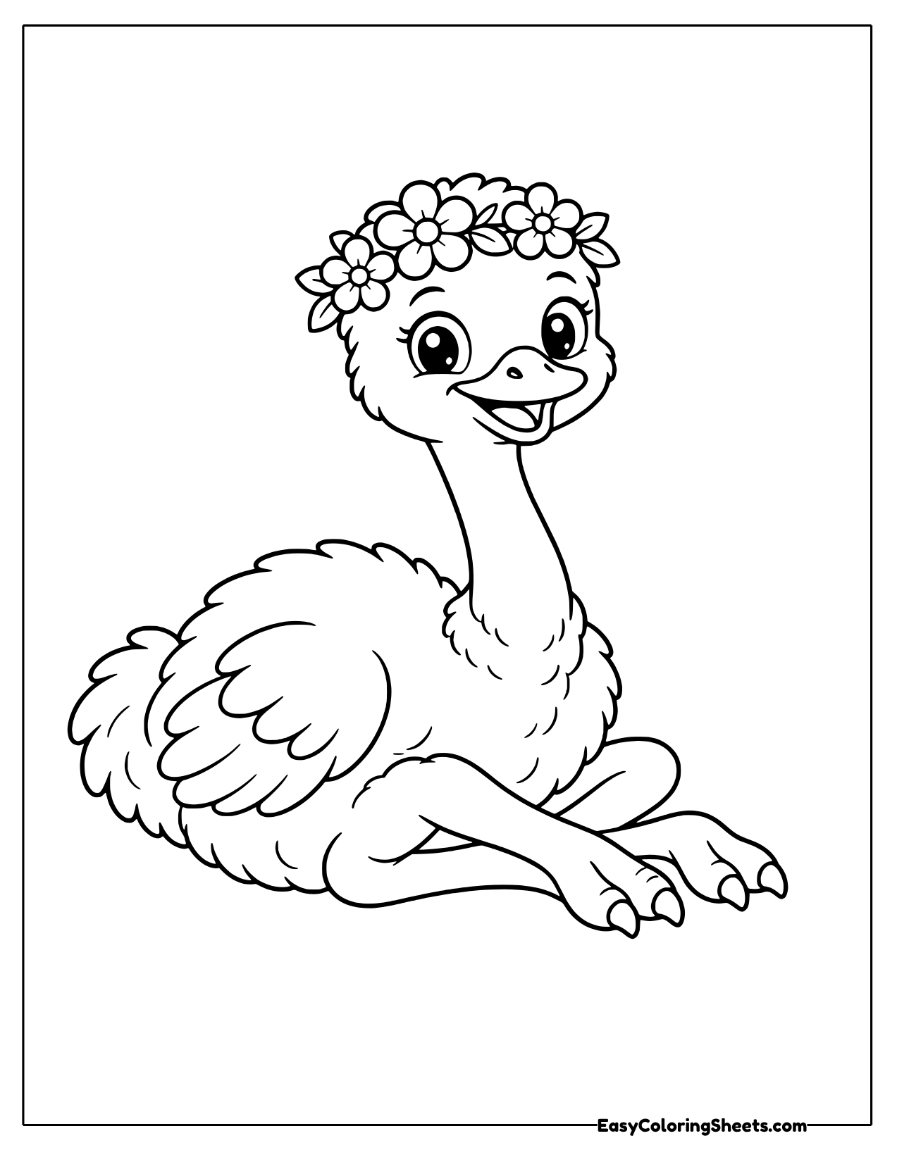 Ostrich lying down with a flower crown