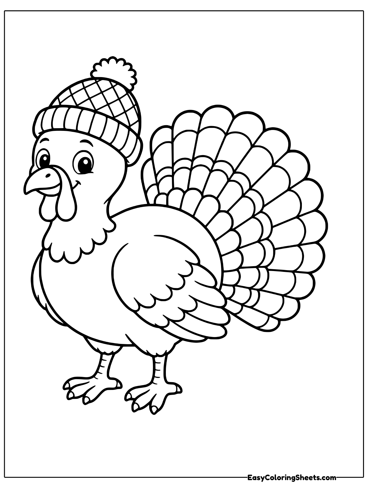 Dressed for cold weather, this turkey wears a cozy knit beanie.