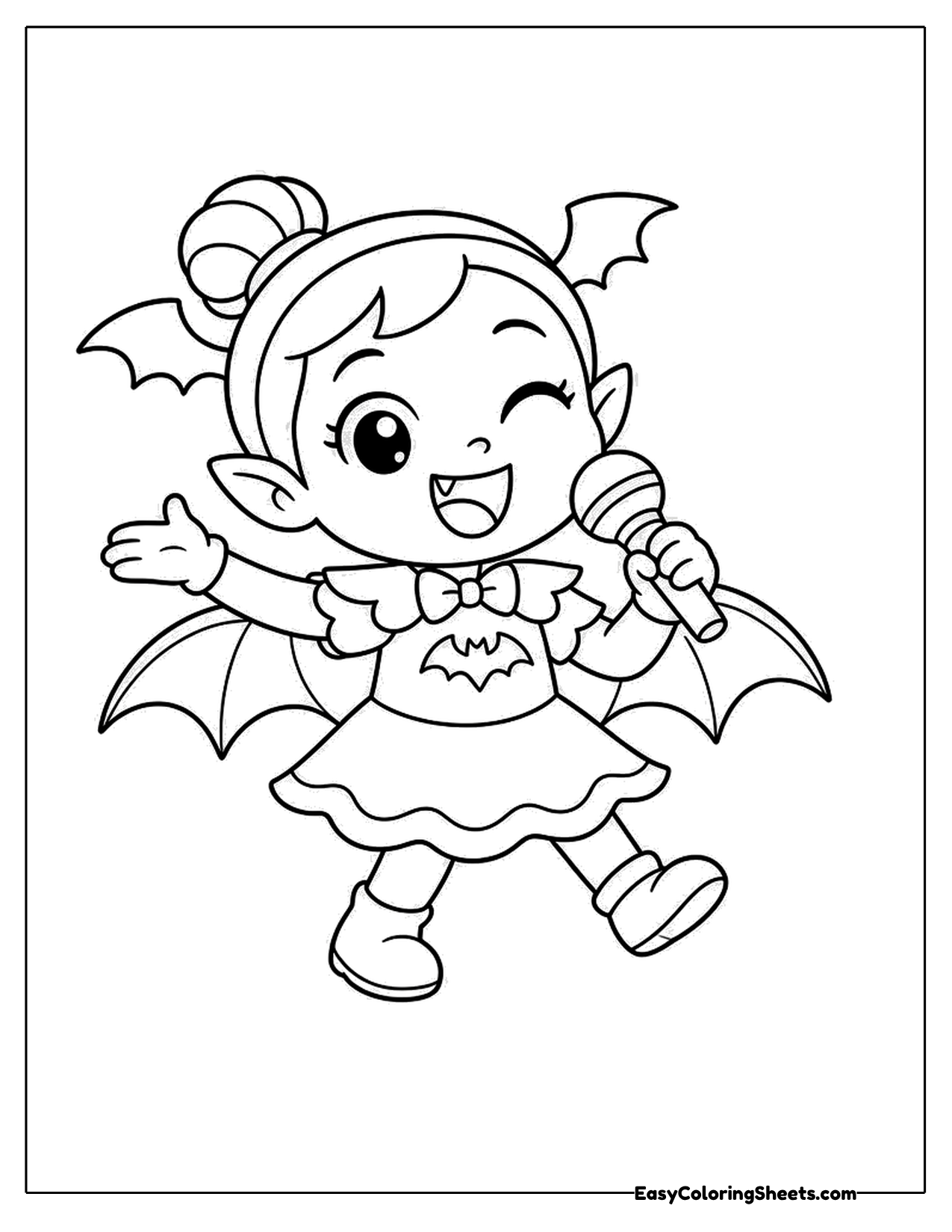 Vampire girl singing with a microphone