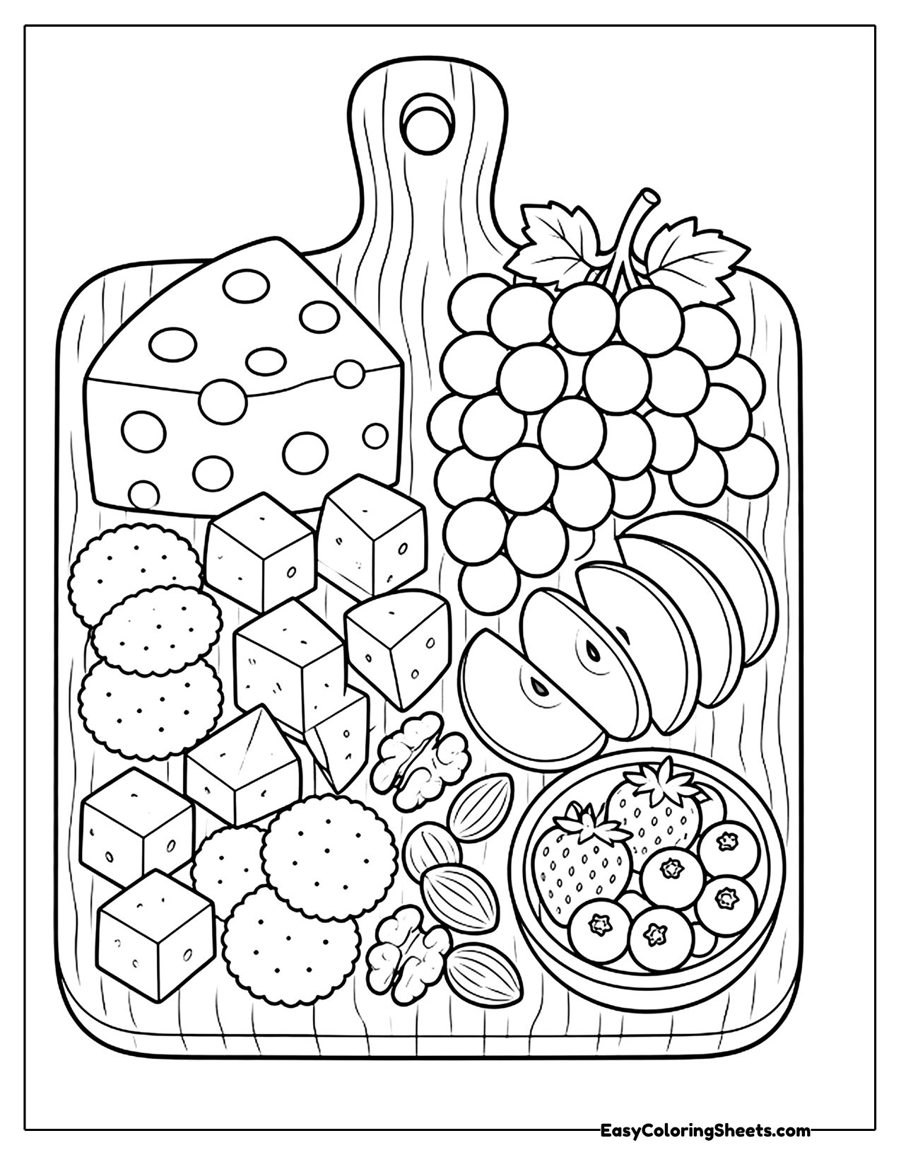 Fruit and cheese board with grapes and crackers