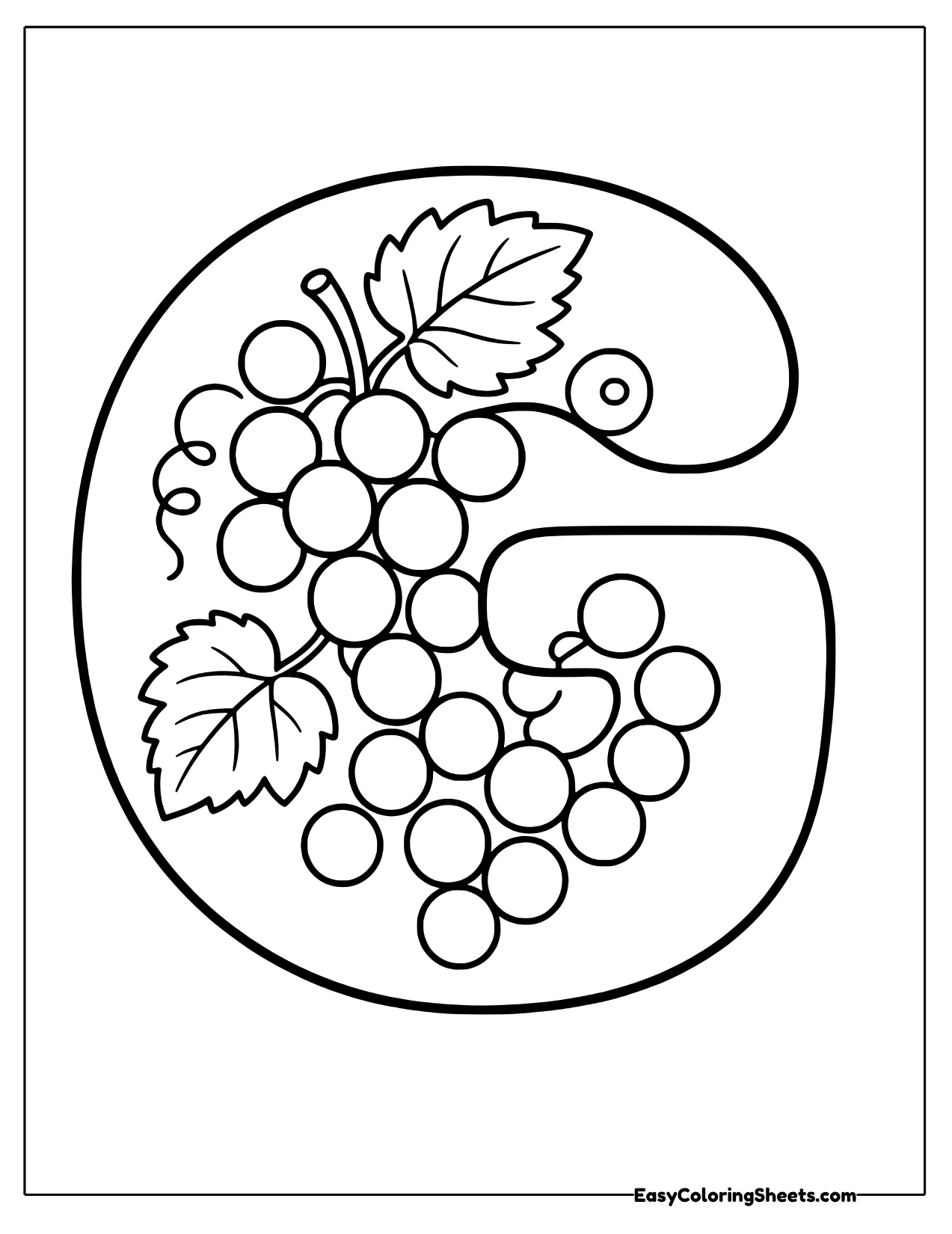 Bubble letter G filled with a bunch of grapes