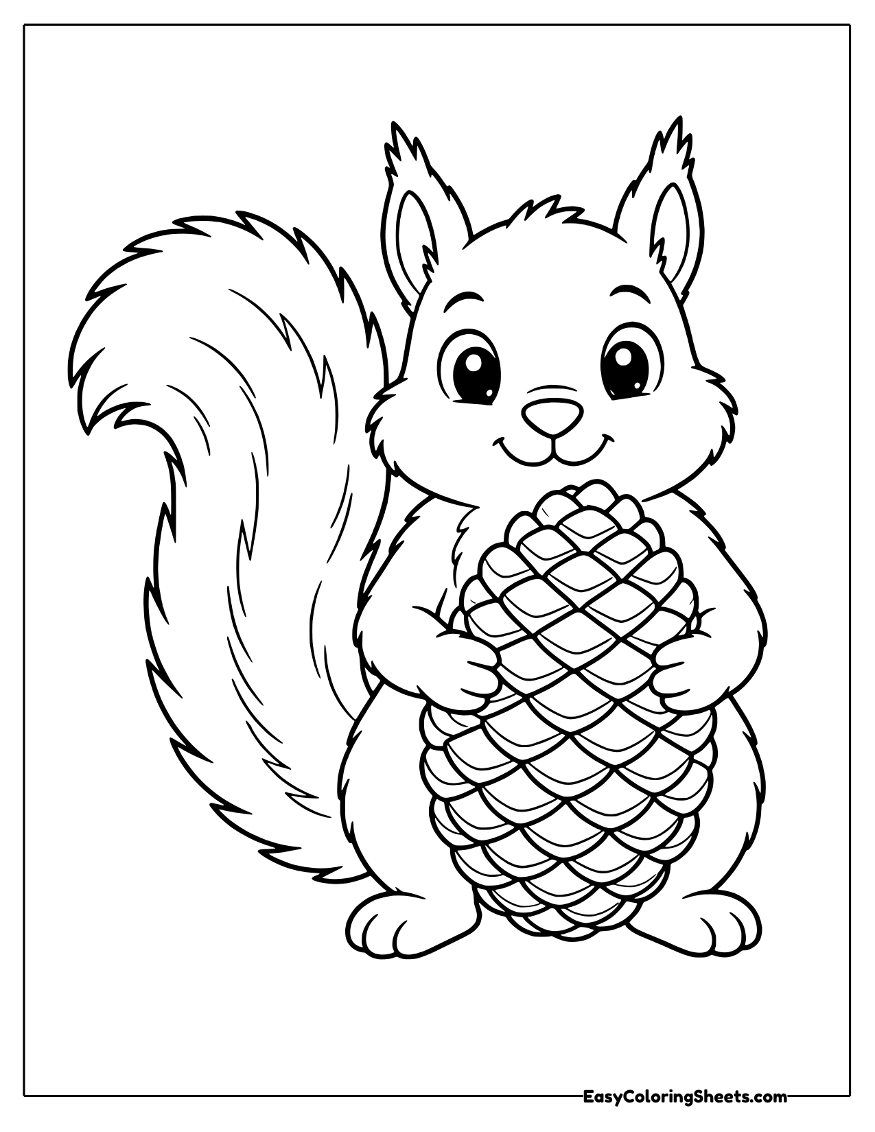 Squirrel hugging a pinecone