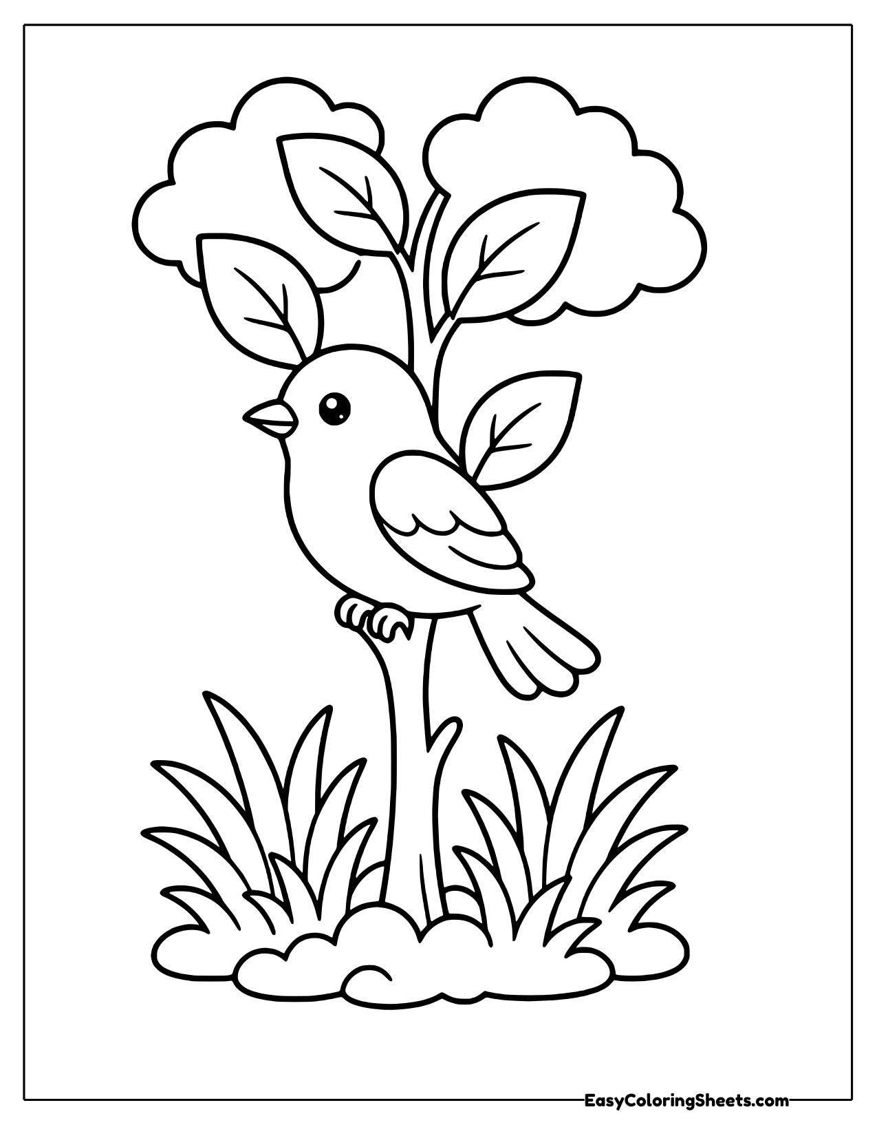 Bird perched on a tall branch with leaves