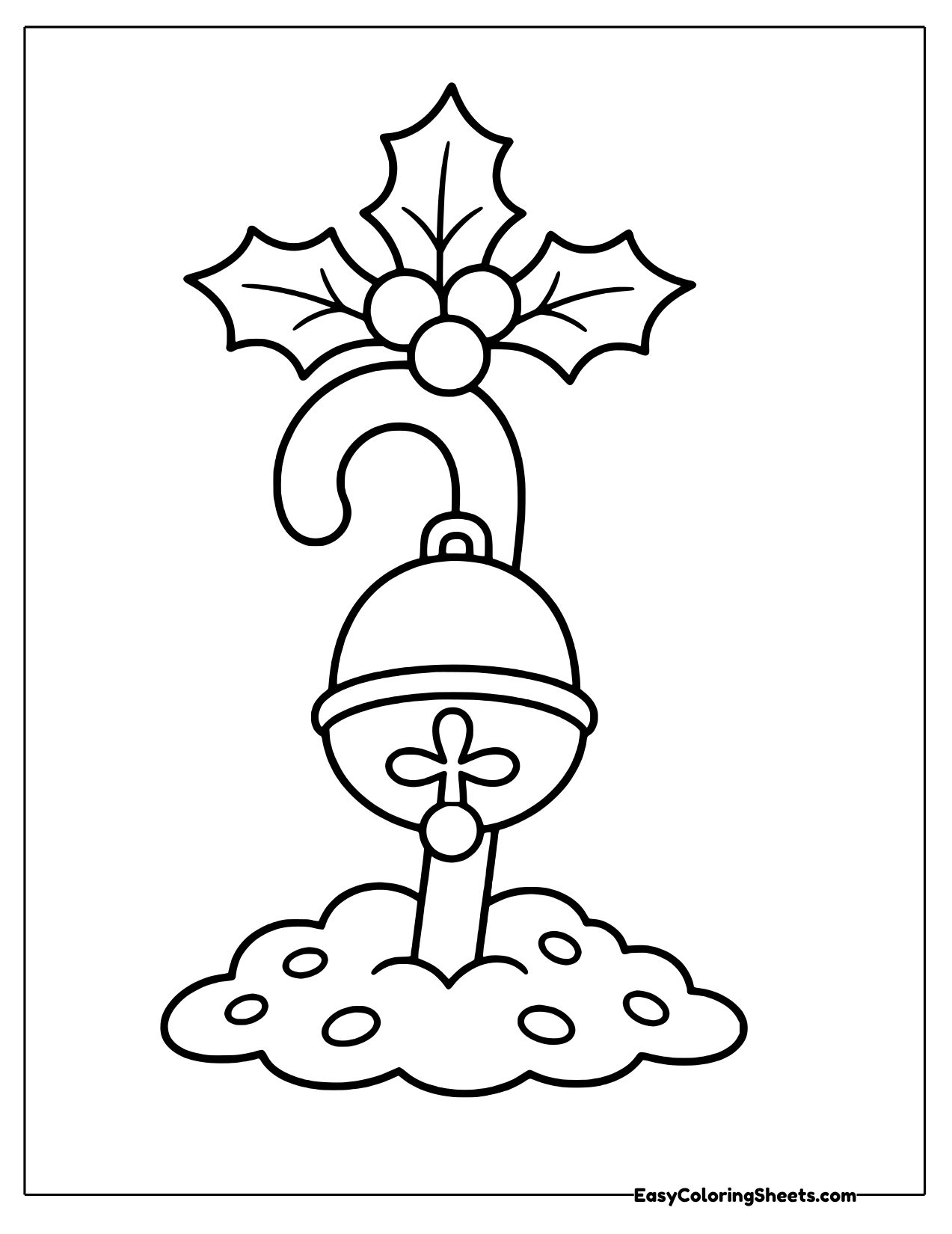 Candy cane with a bell and holly