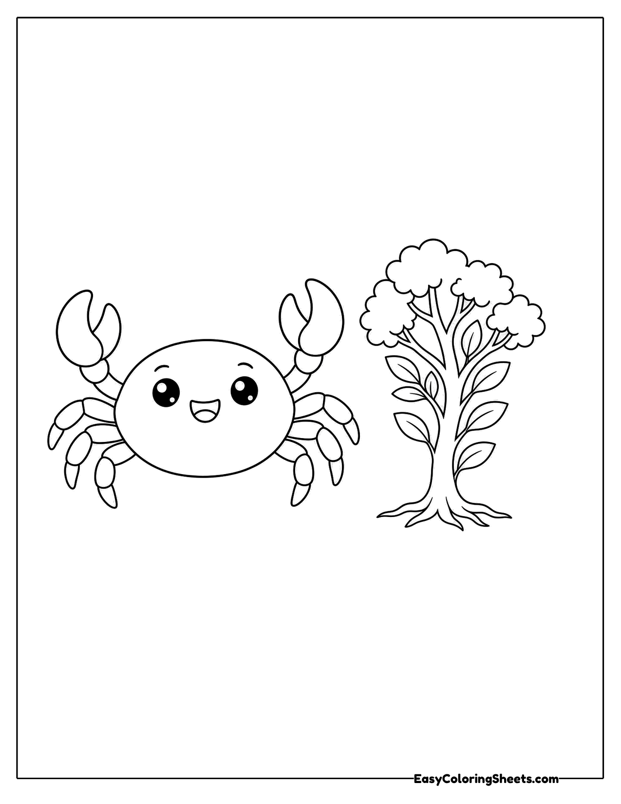 Smiling crab next to a small tree