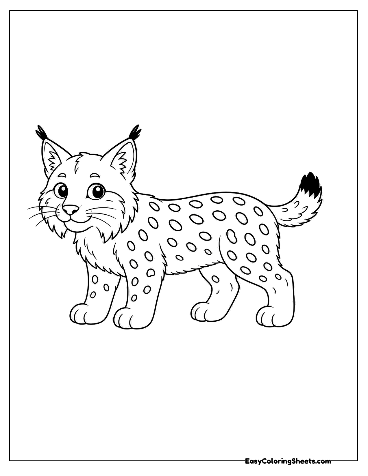 Spotted cartoon lynx walking sideways